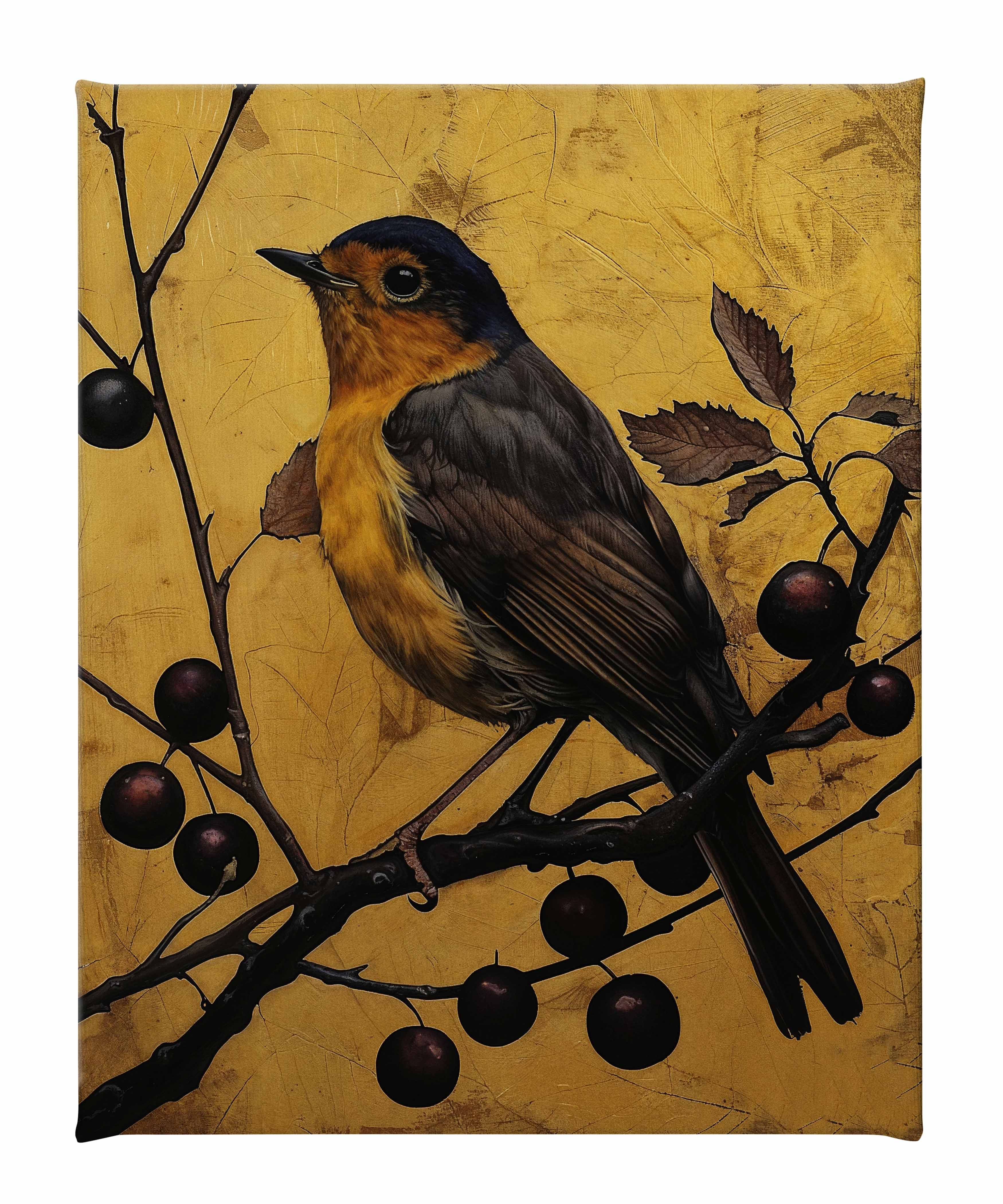 Autumn's Elegance - Robin Among Berries Gallery Wrapped Canvas Wall Art - Perfect for Living Room, Bedroom & Office Decor
