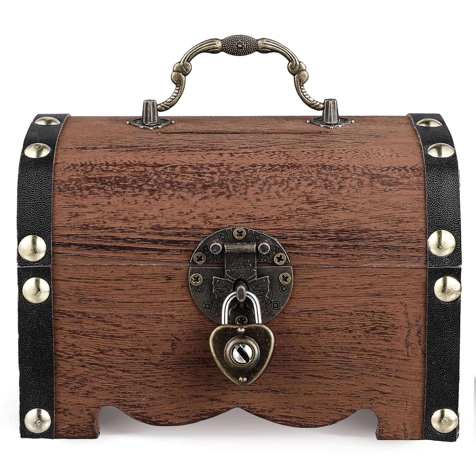 FAVOMOTO Wooden Pirate Treasure Chest Box - Antique Retro Piggy Bank with Love Lock & Keys, Handmade Jewelry Storage Box for Money, Coins & Valuables | Perfect for Home Decor, Gift Giving & Themed Parties