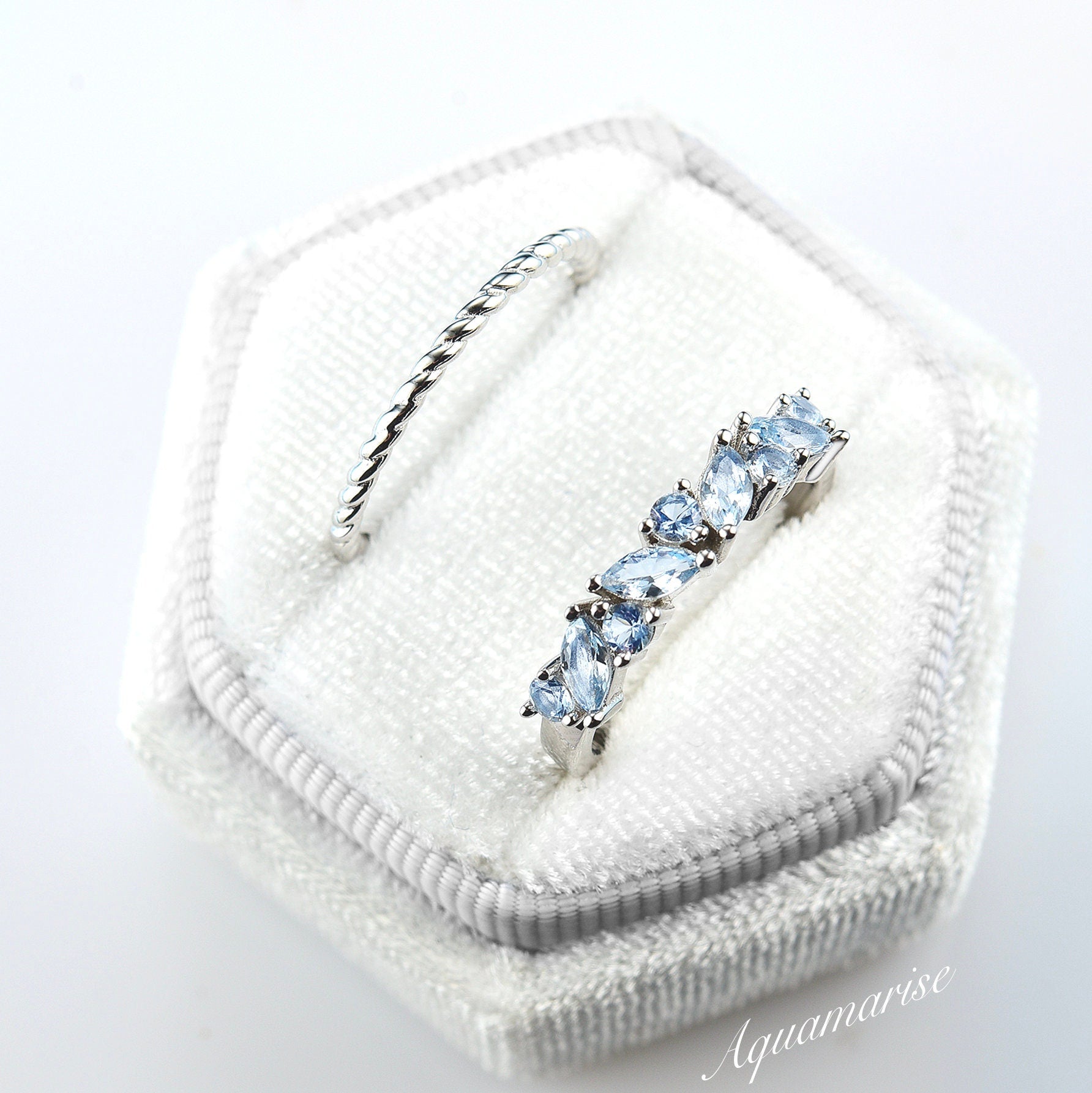Willow Aquamarine Ring Set - Sterling Silver Jewelry for Women, Elegant Birthstone Gift for March, Perfect for Weddings, Anniversaries & Everyday Wear