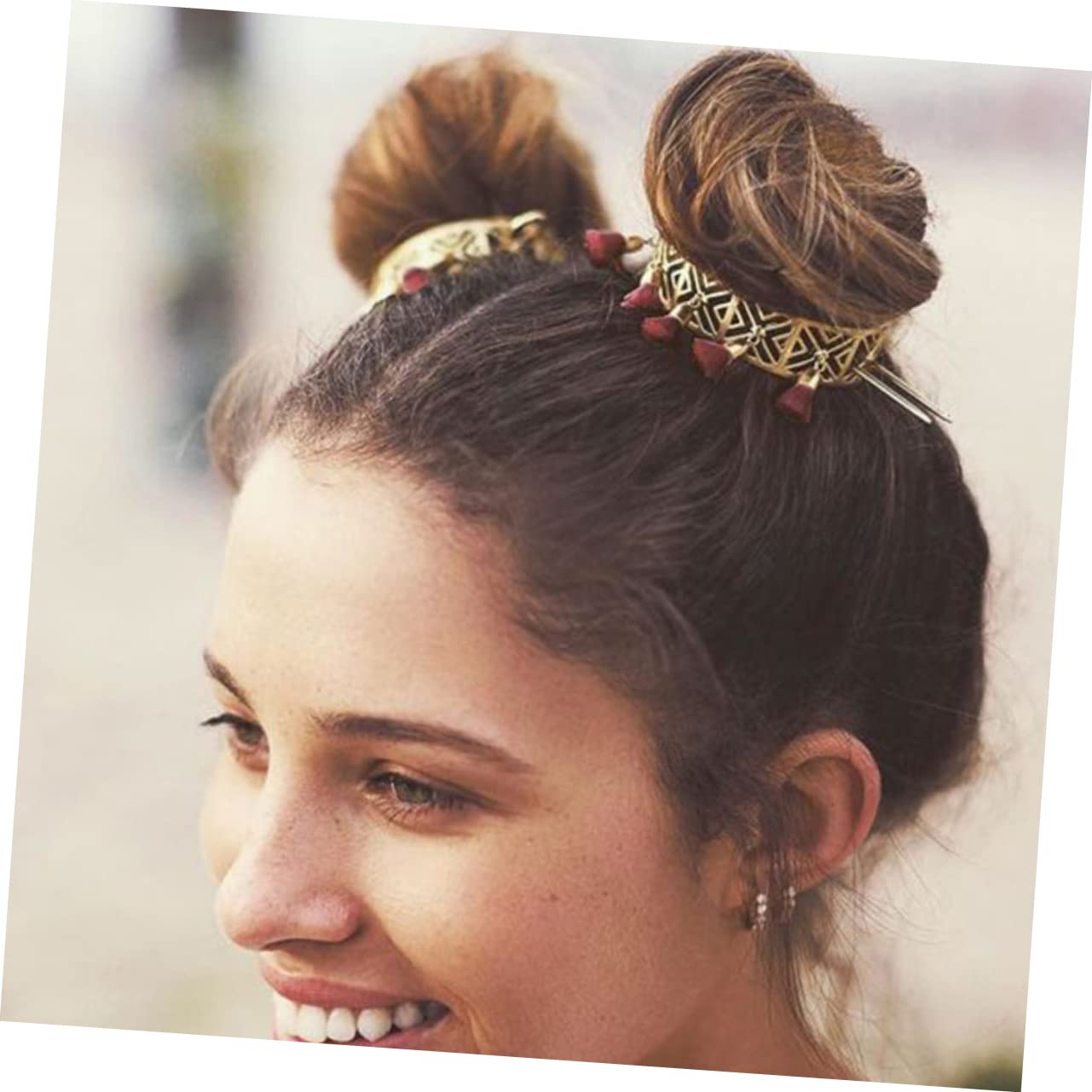 Vintage Geometric Lace Hair Bun Holders - Pair of Lightweight Hair Cuff Buns with Tassels for Women | Wedding, Prom, Cosplay & Vintage Style Hair Accessories