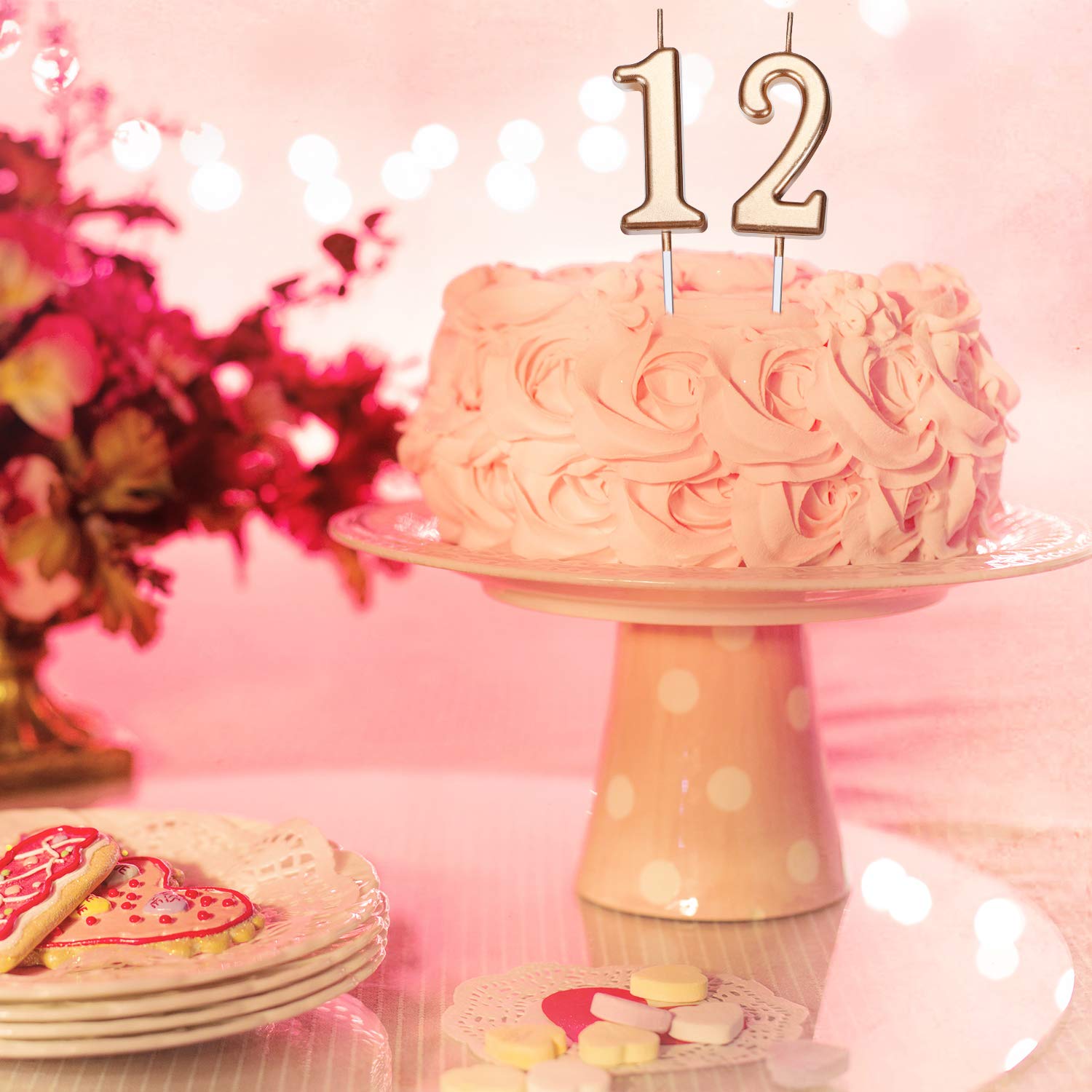 Yaomiao 10pcs Glitter Number Candles 0-9 for Birthday Cake Decorations - Champagne Gold for Party Favors