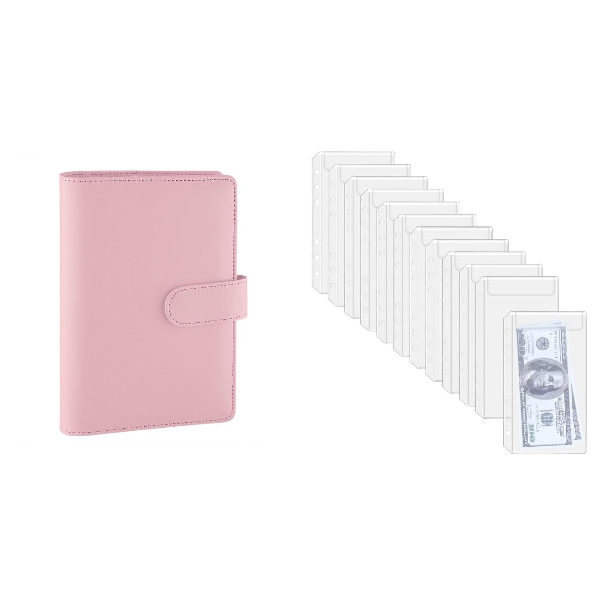 Antner A6 PU Leather Notebook Binder (Pink) with 12pcs Binder Pockets | 6-Hole Refillable Planner for School, Office & Journaling | Perfect for Students, Professionals & Organizers