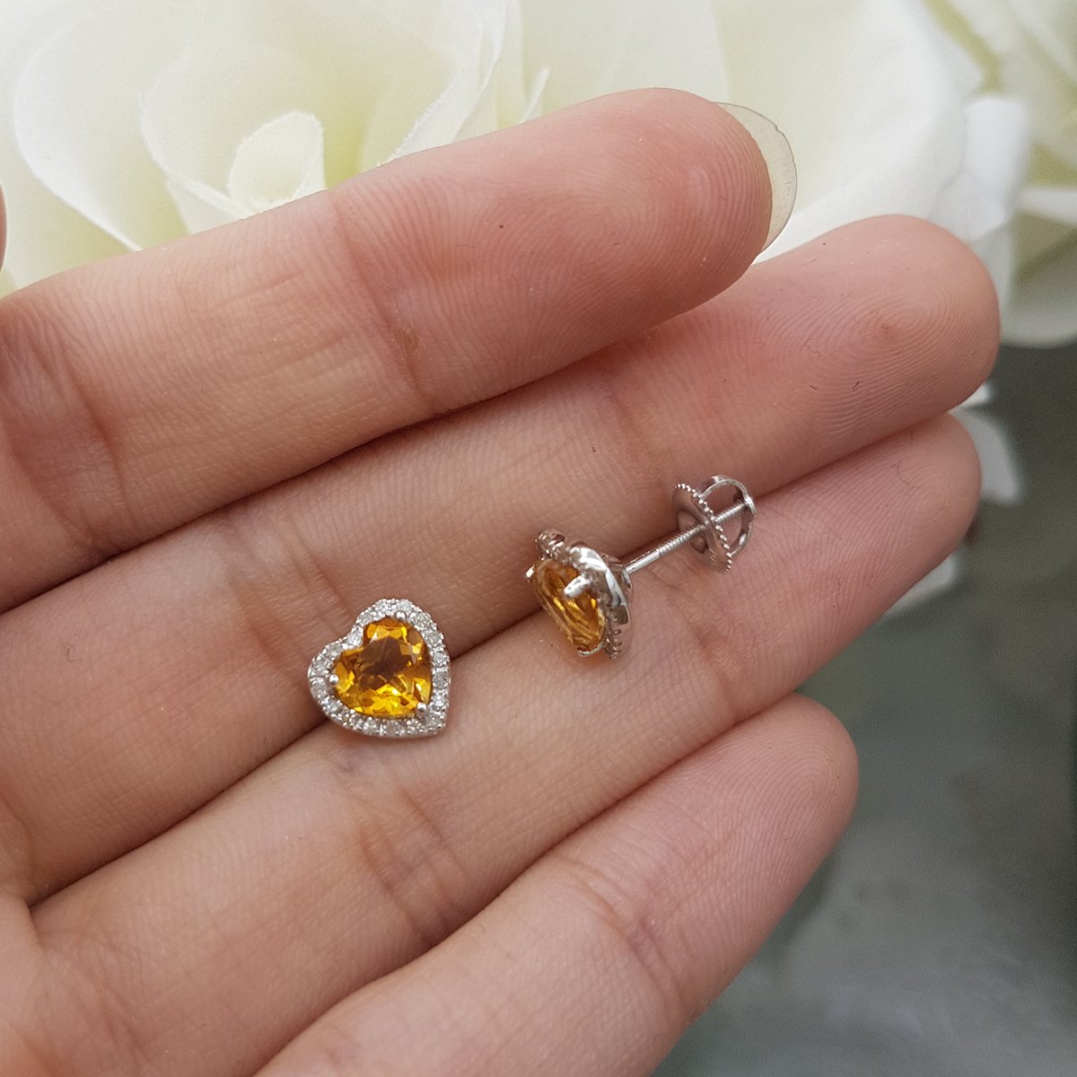 10K Solid White Gold Heart Shaped Halo Stud Earrings for Women | Dazzlingrock Collection | Perfect Gift for Valentine's Day, Anniversary & Special Occasions