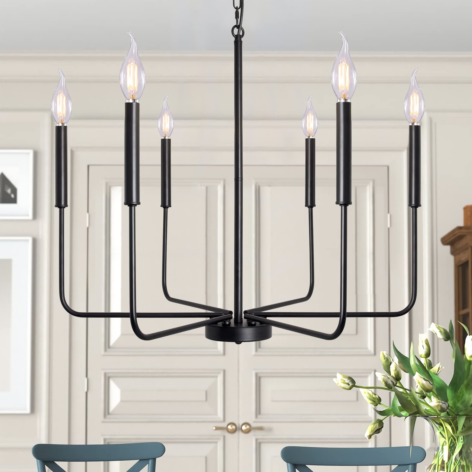 ALISADABOY 6-Light Black Chandelier - Rustic Farmhouse Dining Room Pendant Light Fixture for Kitchen Island, Living Room, Foyer, Bedroom & Entryway | Modern Hanging Lighting for Home Decor