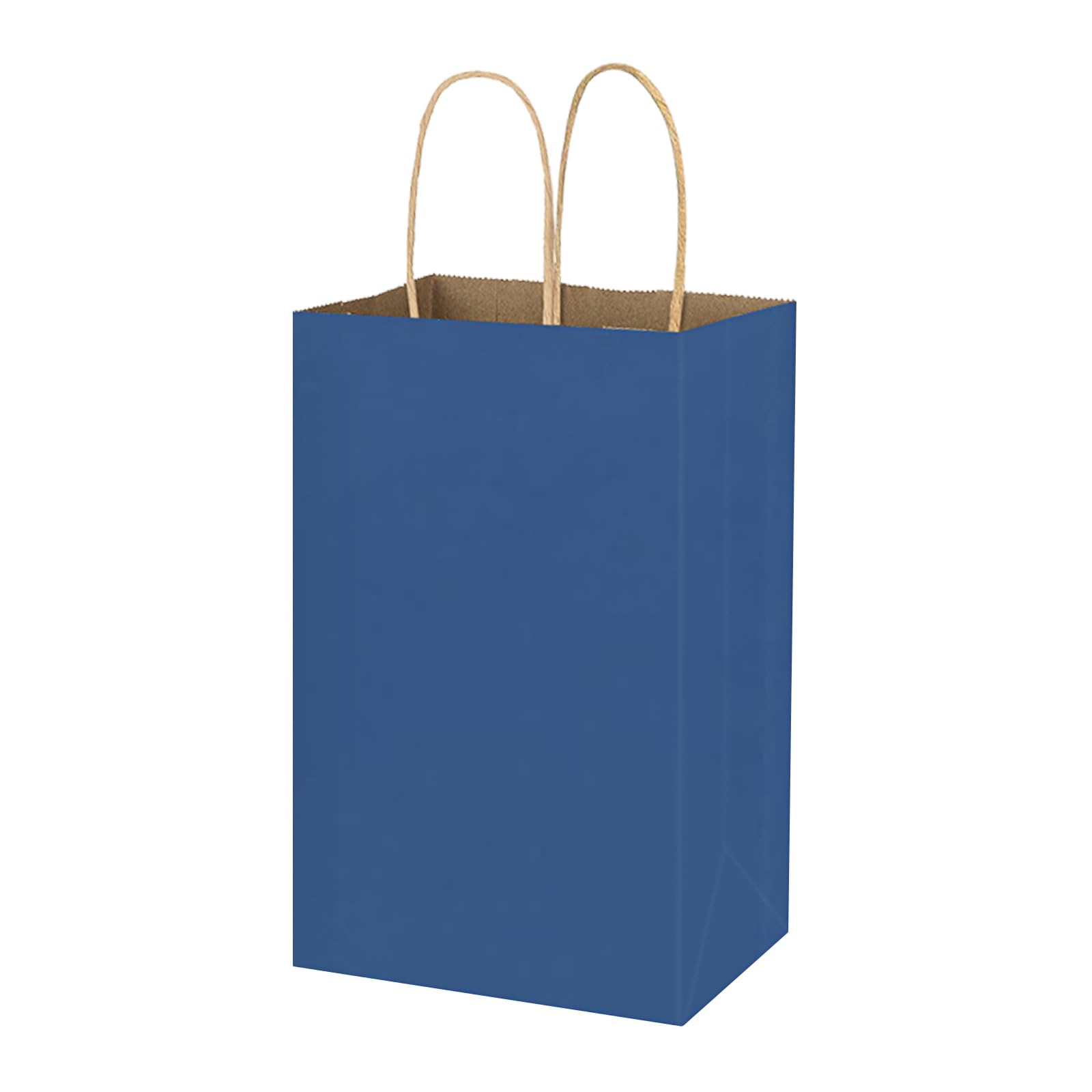 50 Pack 5.25x3.25x8 Inch Small Blue Kraft Gift Bags with Handles - Bulk Party Favors, Wedding, Retail Shopping Bags for Business, Crafts & Grocery - Perfect for Birthday Gifts, Baby Showers & Holiday Treats (Blue, 50pcs)