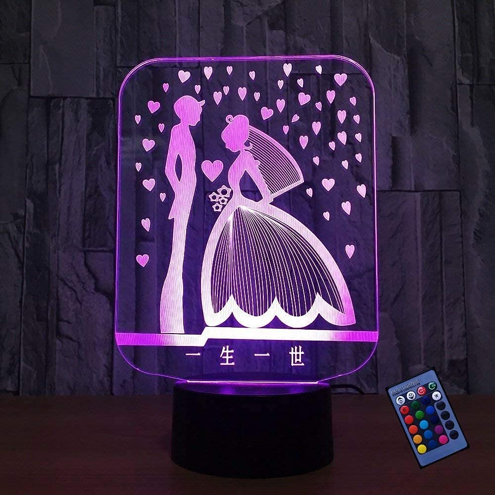 3D Optical Illusion LED Night Light - 16 Color Changing USB Powered Wedding Lamp with Remote Control & Touch Switch - Perfect for Bedroom Decor, Romantic Wedding Gift, and Desk Lighting