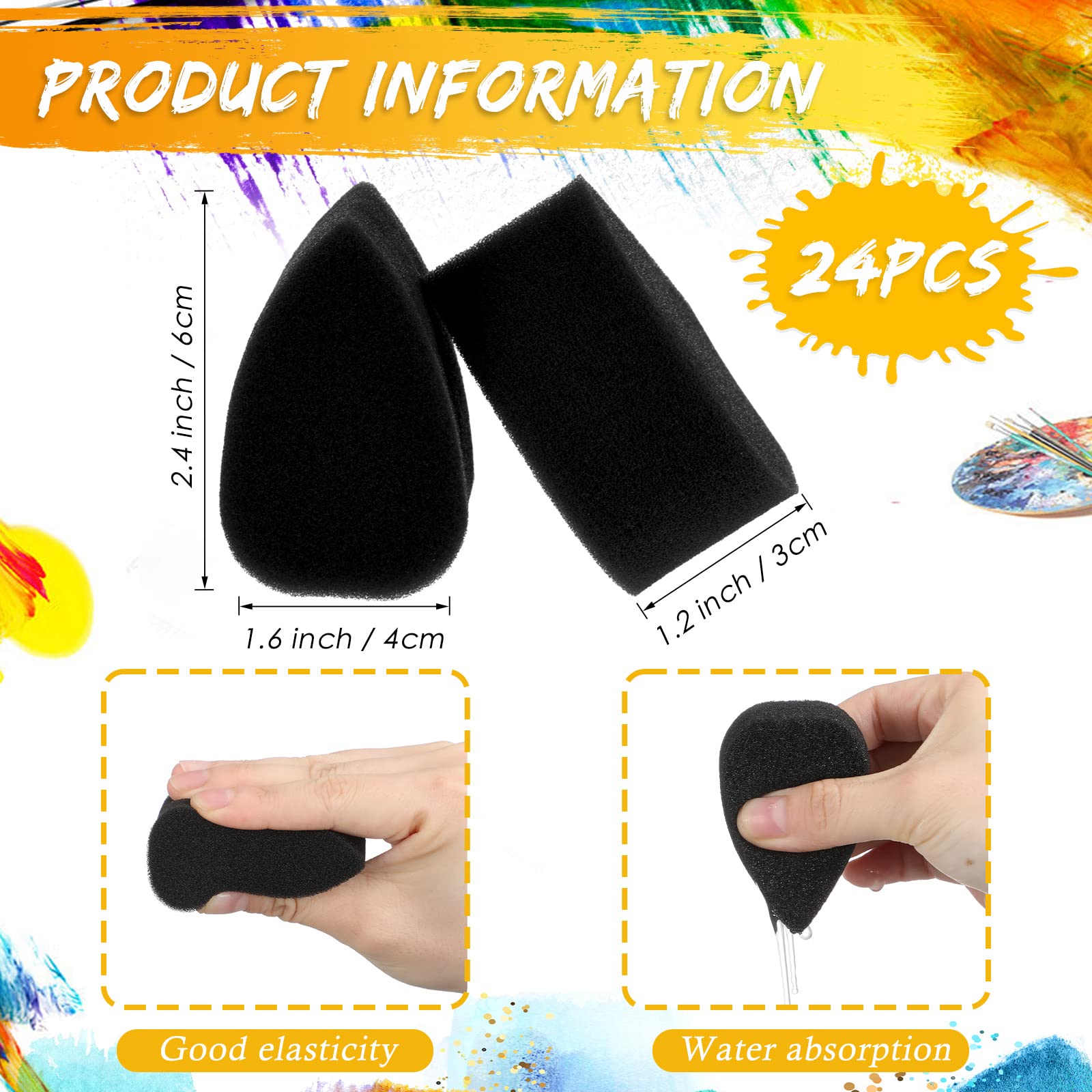 24 Pcs High-Density Face Paint Sponges - Oval Petal Sponges for Kids & Adults - Halloween Makeup, Body Painting & Art Supplies (Black) - Perfect for Costume Parties, Theater & DIY Face Painting