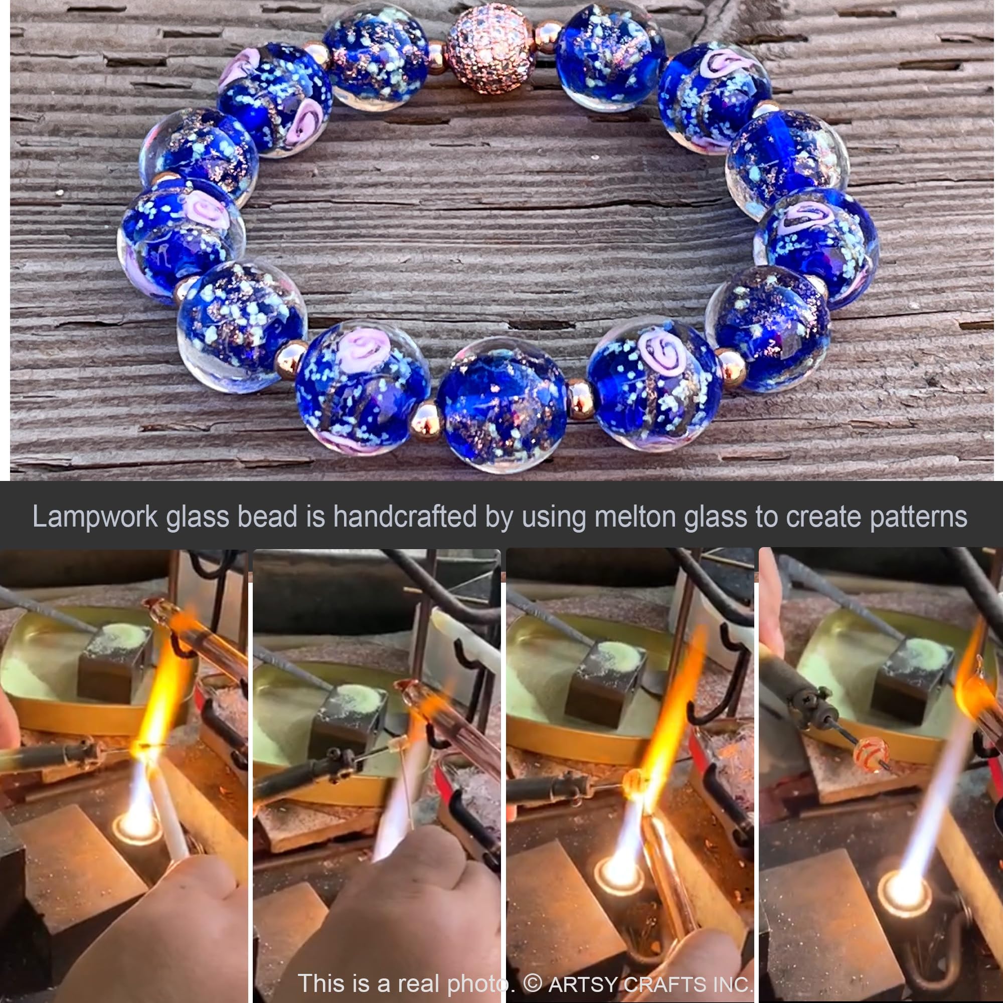 Glow in The Dark Firefly Beads Bracelet - Ocean Blue Luminous Murano Glass Beads Jewelry for Women, Mermaid Crystal Healing Inspirational Bangle - Perfect for Night Parties, Beach Wear & Spiritual Healing