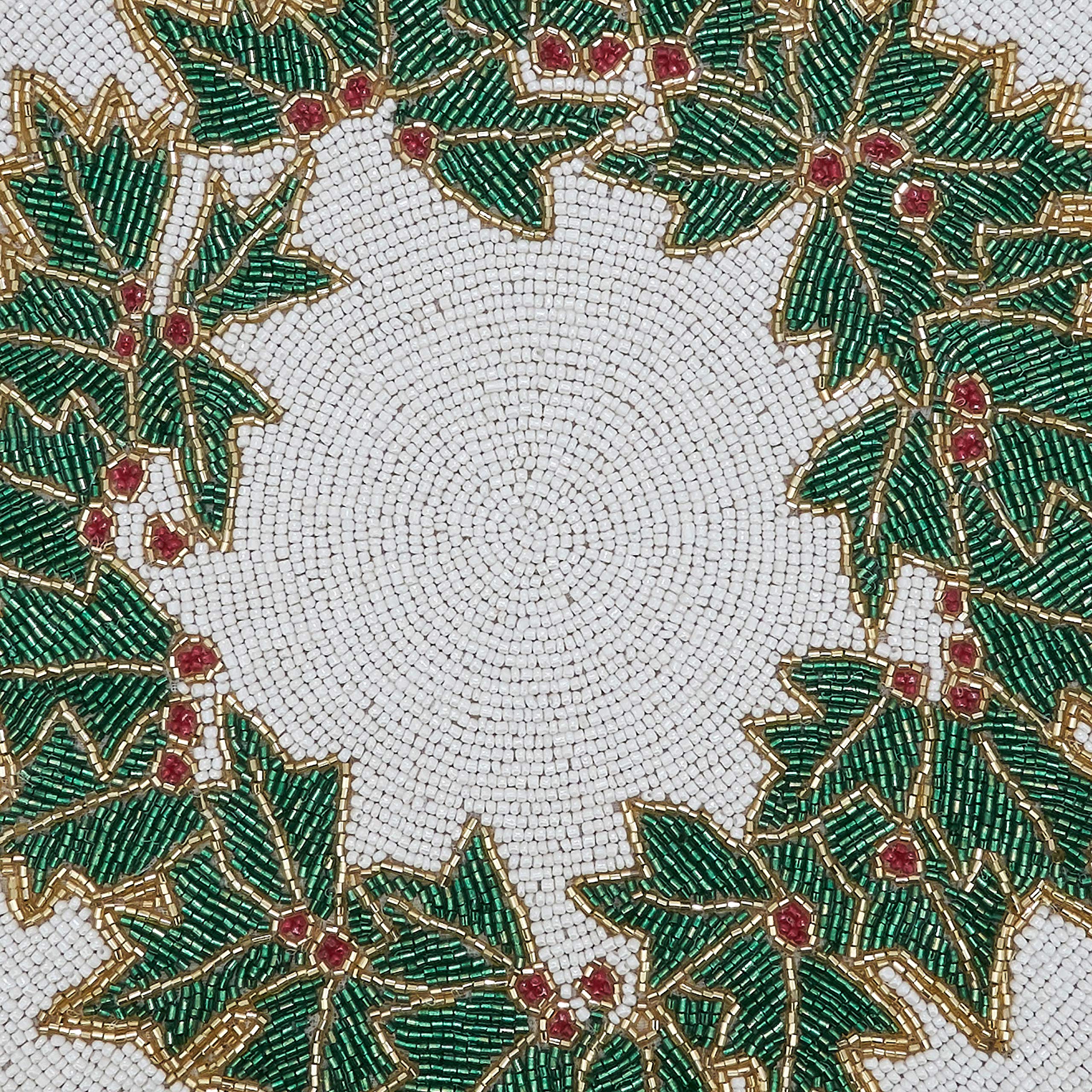 Beaded Holly Placemats Set of 4 - Elegant Christmas Table Decor for Holiday Dining & Party Settings
