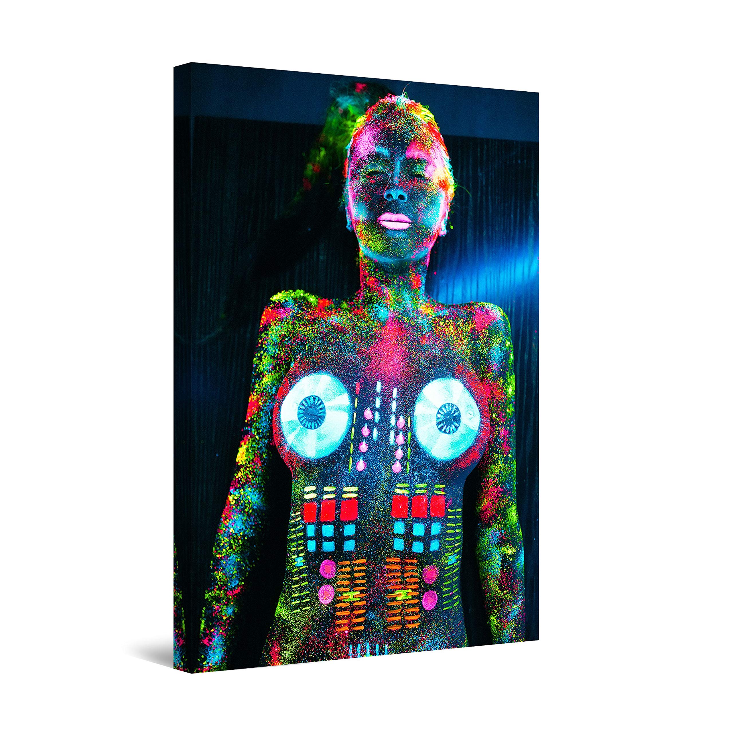 Abstract Neon Music Woman Canvas Wall Art - 32x48 Inch Modern Painting for Living Room, Bedroom & Office Decor | Vibrant Home Wall Decorations