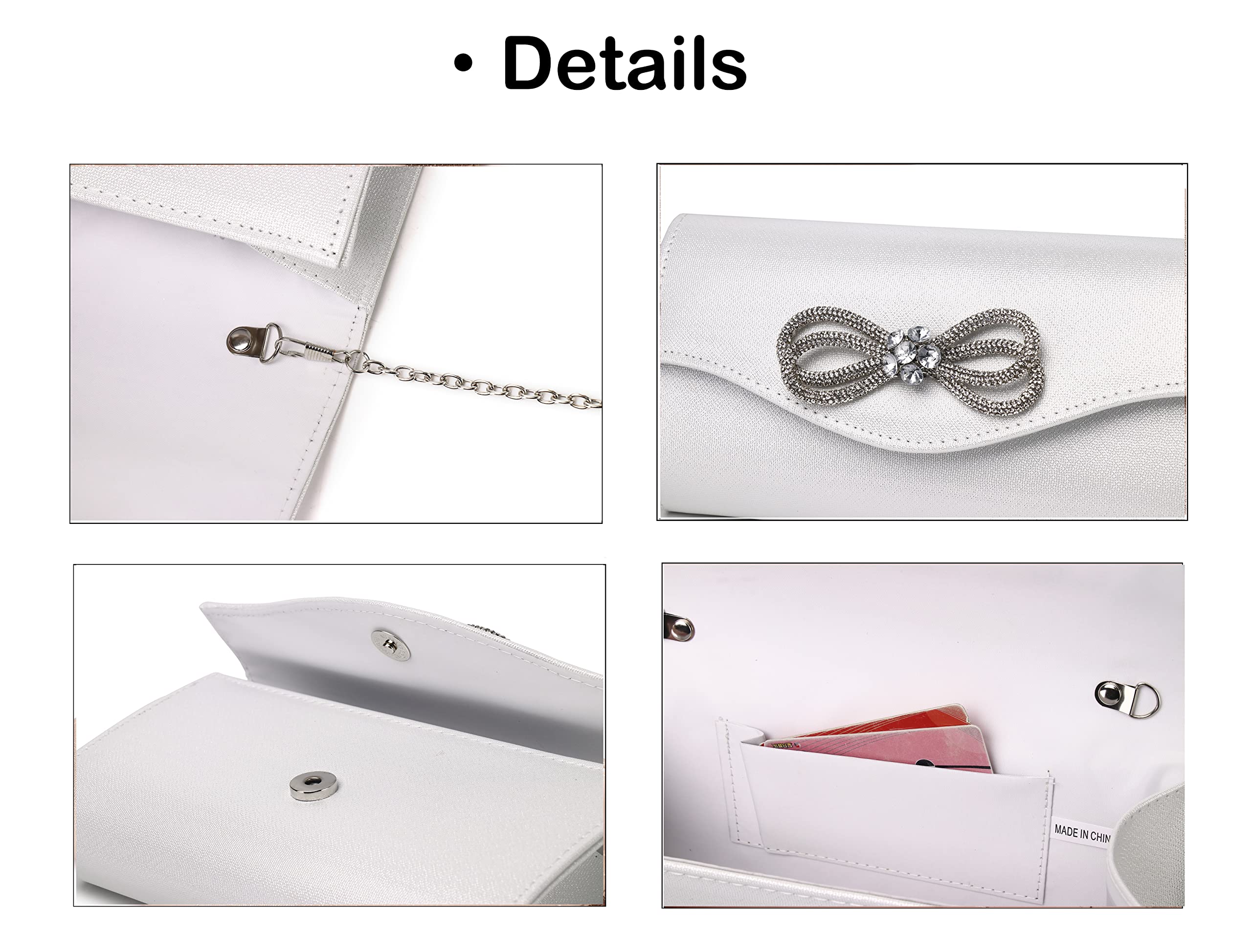 Elegant Diamond Bow Rhinestone Clutch Purse for Women - Wedding, Prom, Cocktail Party Evening Bag | Perfect for Formal Events, Date Nights & Special Occasions