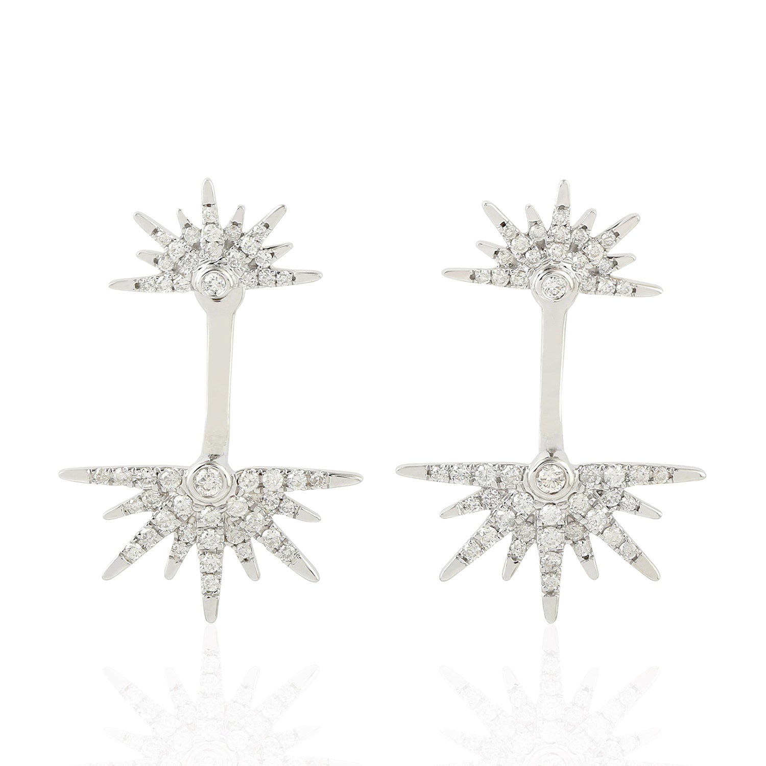 18K White Gold Pave Natural Diamond Starburst Ear Jacket Earrings for Women | Elegant Wedding, Party & Evening Wear Jewelry