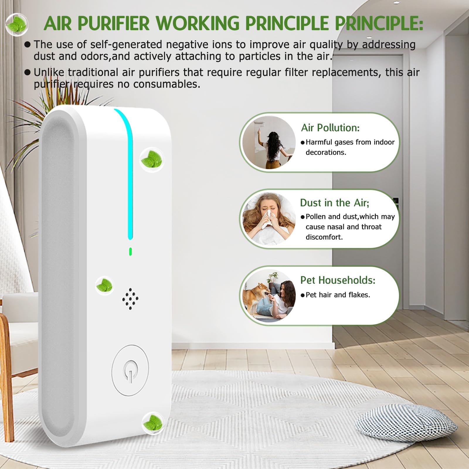6 Pack Plug In Air Ionizers with Negative Ion Technology - Portable Air Purifier for Home, Bedroom, Office & Garage - Odor & Pet Smell Eliminator - Quiet White Air Cleaner (Perfect for Allergies, Smoke & Dust Removal)