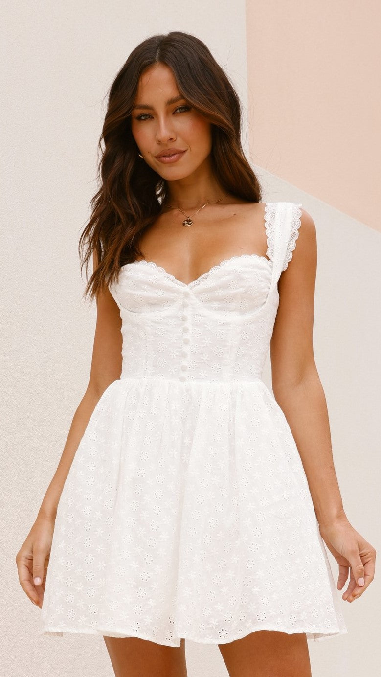 Kaiya Mini Dress for Women - White Summer Party Dress, Casual Flowy Short Dress for Beach, Date Night, and Vacation