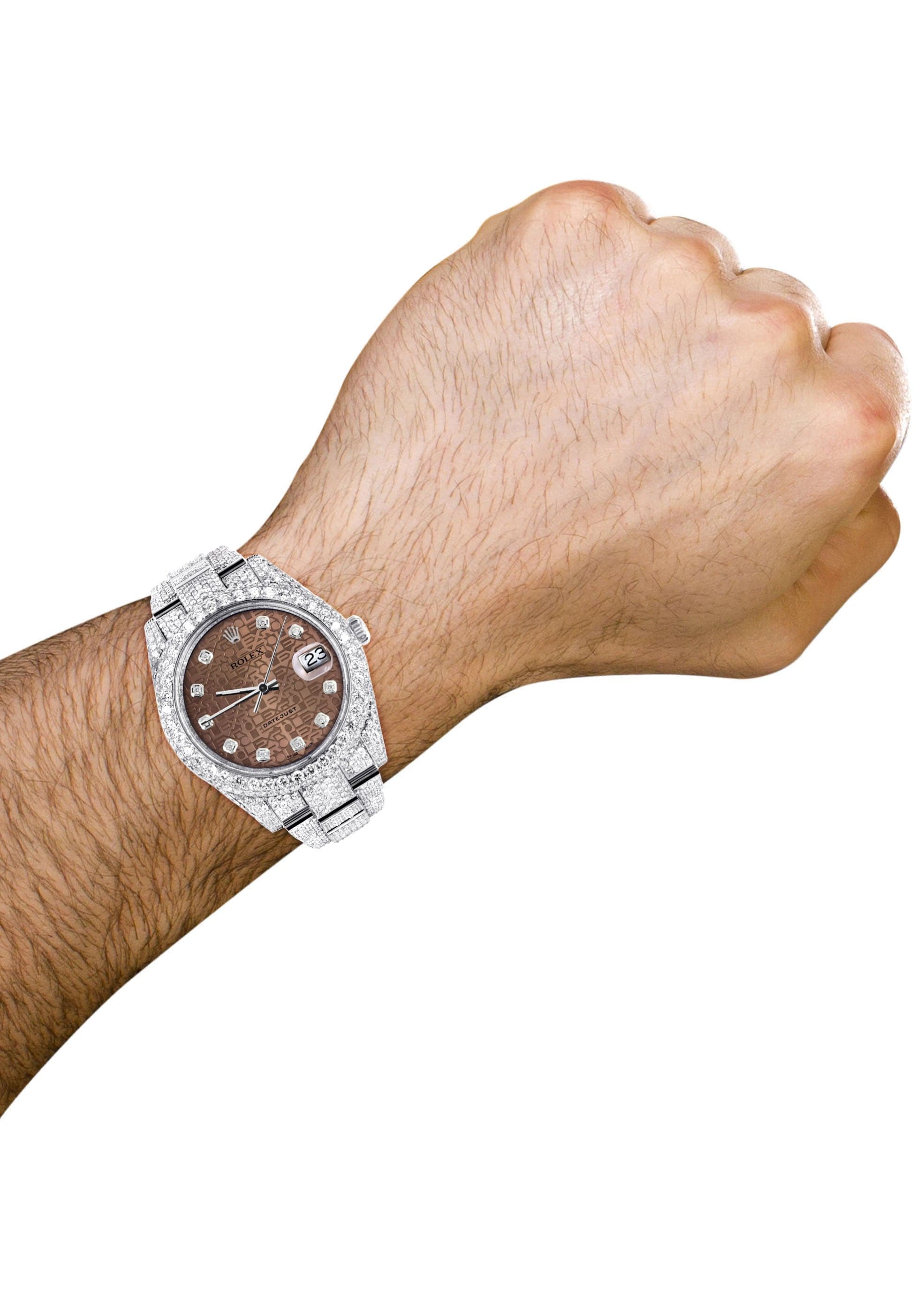 Luxury Diamond Iced Out Rolex Datejust 41 Watch - 25 Carats Genuine Diamonds, Custom Chocolate Jubilee Dial, Two-Tone Oyster Band - Perfect for Gifts, Special Occasions & Luxury Fashion Accessories