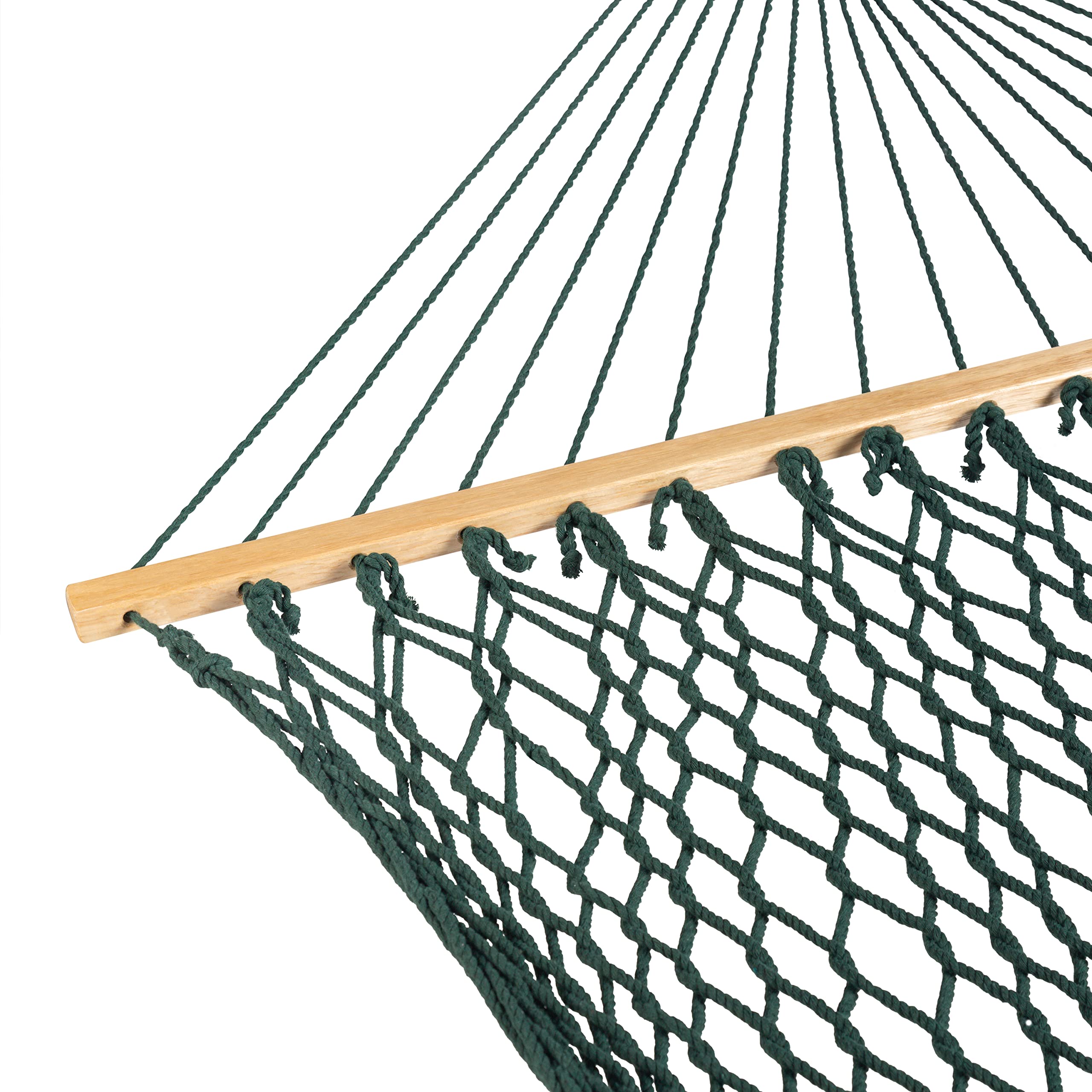 Bliss Hammocks BH-410GR 60-Inch Wide Cotton Rope Hammock for Indoor & Outdoor Use - Patio, Backyard, Poolside Relaxation with Chains & Hooks - Eco-Friendly Polyester & Hardwood Spreader - 450 lb Capacity - Green - Perfect for Lounging, Camping, and Beach Vacations