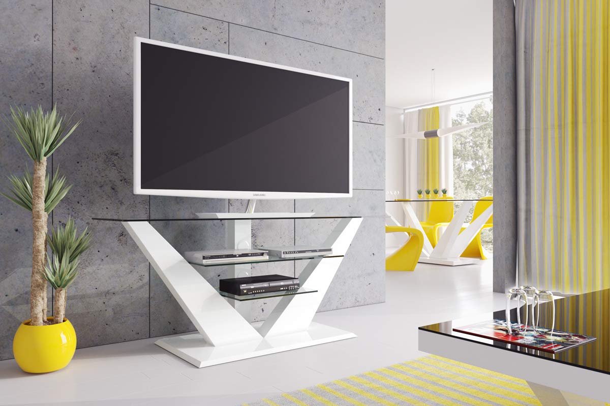 HUBERTUS Luna TV Stand - Modern White Entertainment Center for Living Room, Bedroom & Home Theater - Sturdy TV Cabinet with Storage Shelves