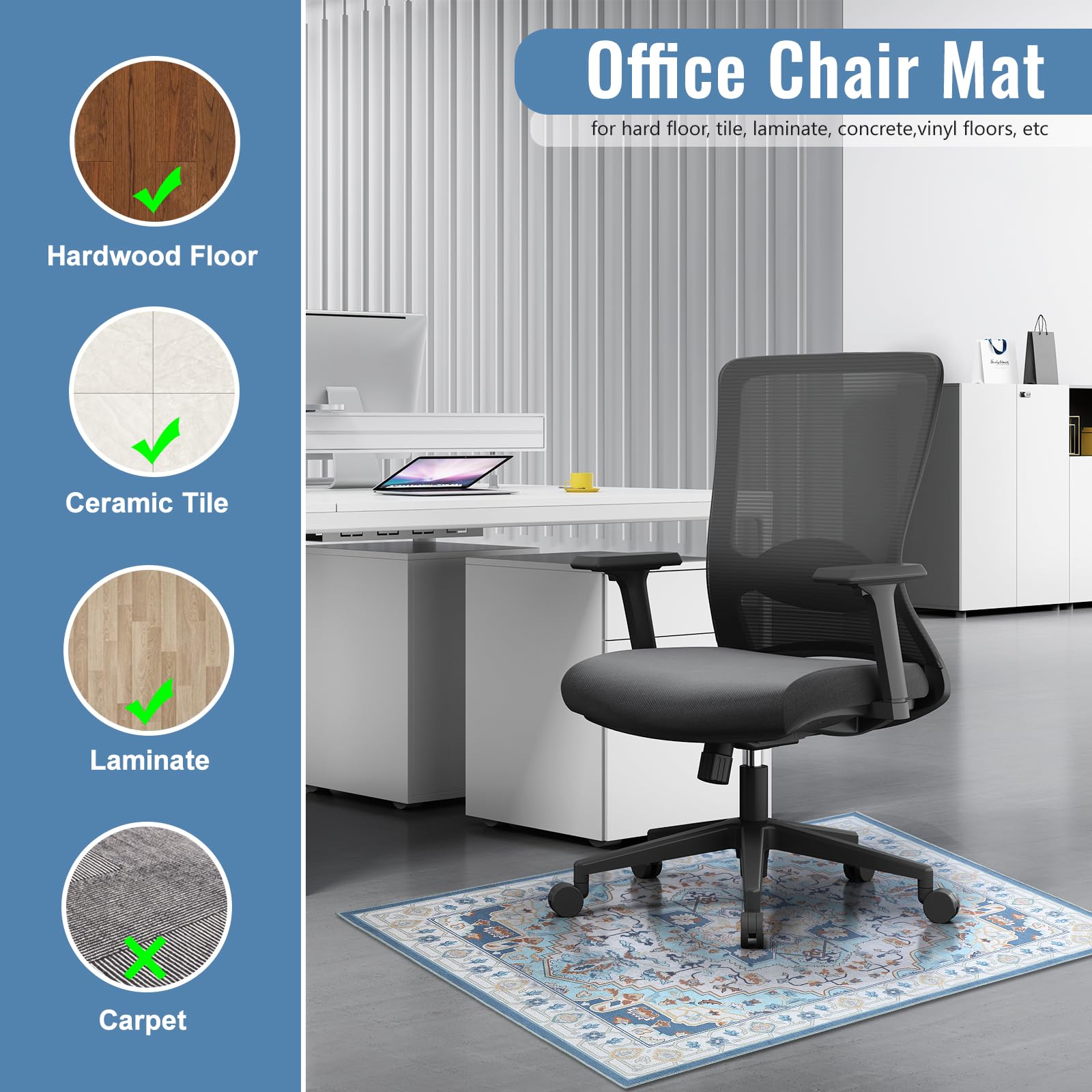 36'' x 48'' Non-Slip Office Chair Mat for Hardwood Floors - Modern Desk Chair Protector with Easy Glide & Cleaning | Perfect for Home Office, Workstation & Computer Desk