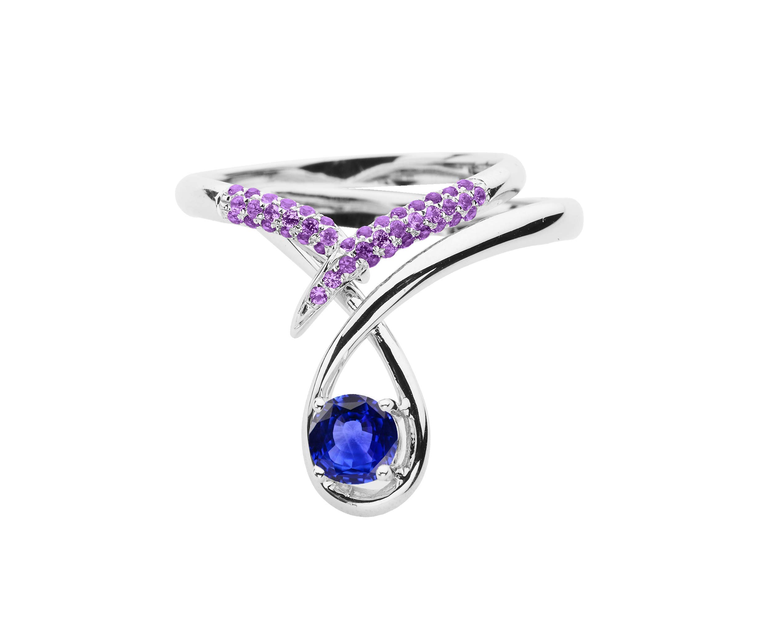 Majade Blue Sapphire & Amethyst Engagement Ring Set - 14K White Gold Handmade Wedding Band, Diamond Alternative for Unique Bridal Jewelry | Perfect for Proposals, Anniversaries & Romantic Occasions