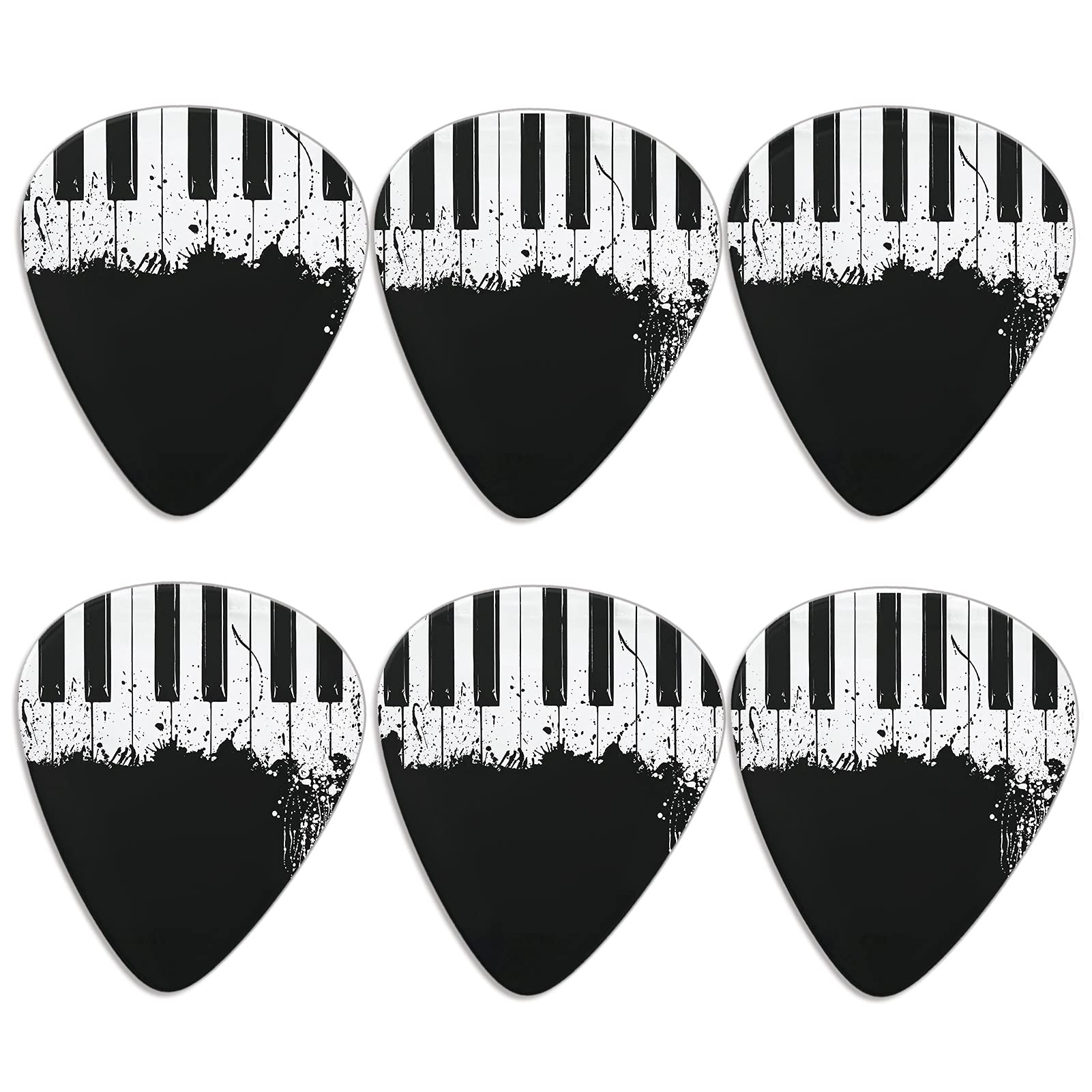 Premium Black Piano Cool Guitar Picks Set for Boys & Girls - 6-Pack Lightweight Resin Bass Picks with Finger Protector - Perfect for Acoustic & Electric Guitar Players, Beginners & Professionals - Ideal for Practice, Performance & Gift Giving