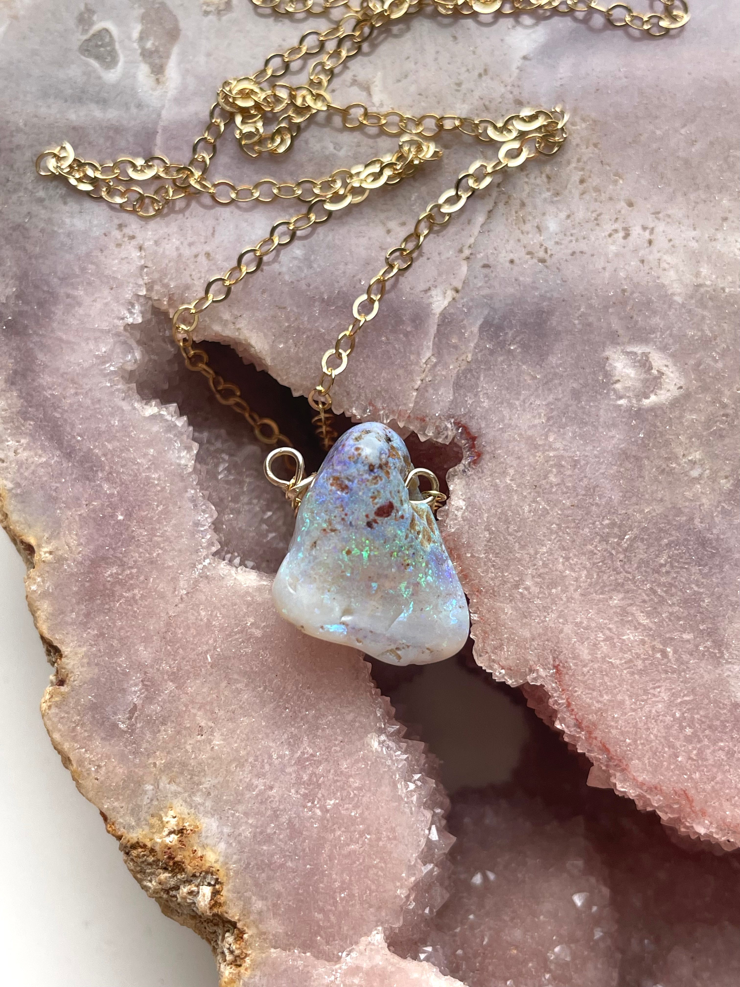 Genuine Australian Opal Necklace – Natural Raw Opal Pendant Jewelry for Women – Perfect for Weddings, Parties & Special Occasions