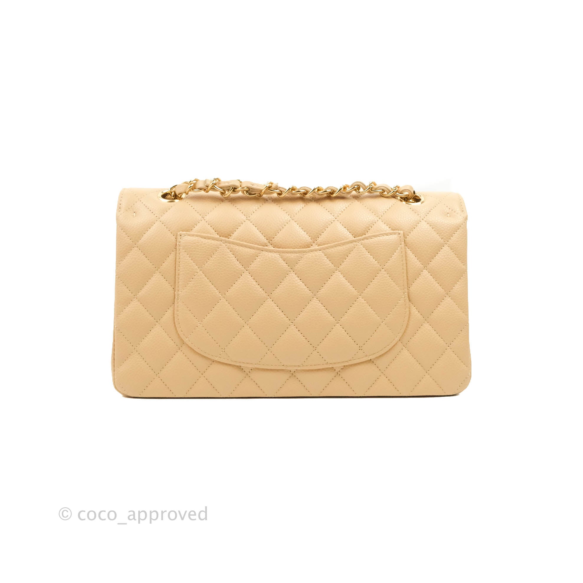 Chanel Classic M/L Medium Flap Bag Quilted Beige Caviar Leather with Gold Hardware - Luxury Handbag for Women, Perfect for Parties, Work & Everyday Use