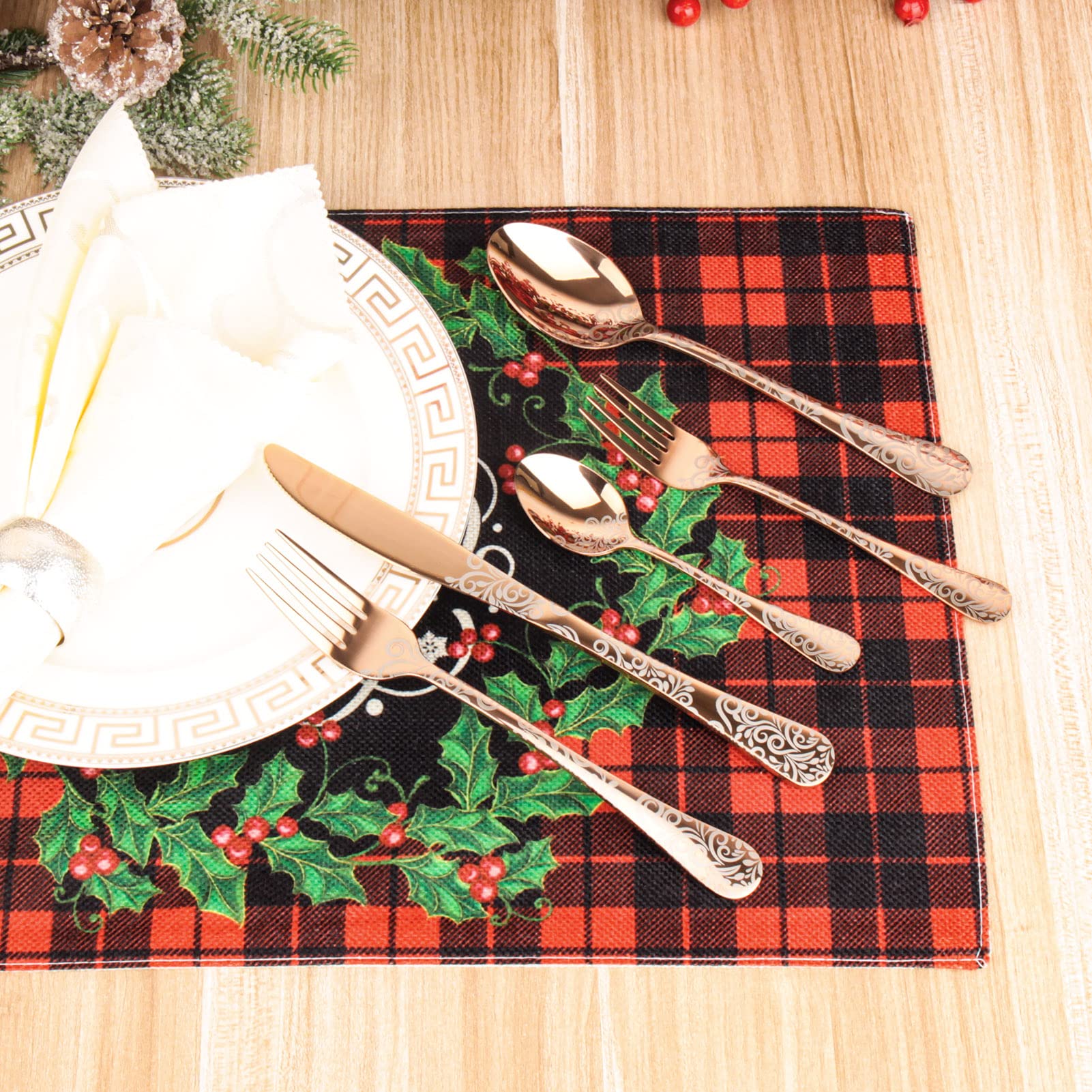 10-Piece Rose Gold Flatware Set - Vintage Scroll Design, Mirror Polish, Service for 2 - Knives, Forks & Spoons - Dishwasher Safe - Perfect for Dinner Parties, Weddings & Victorian-Themed Decor