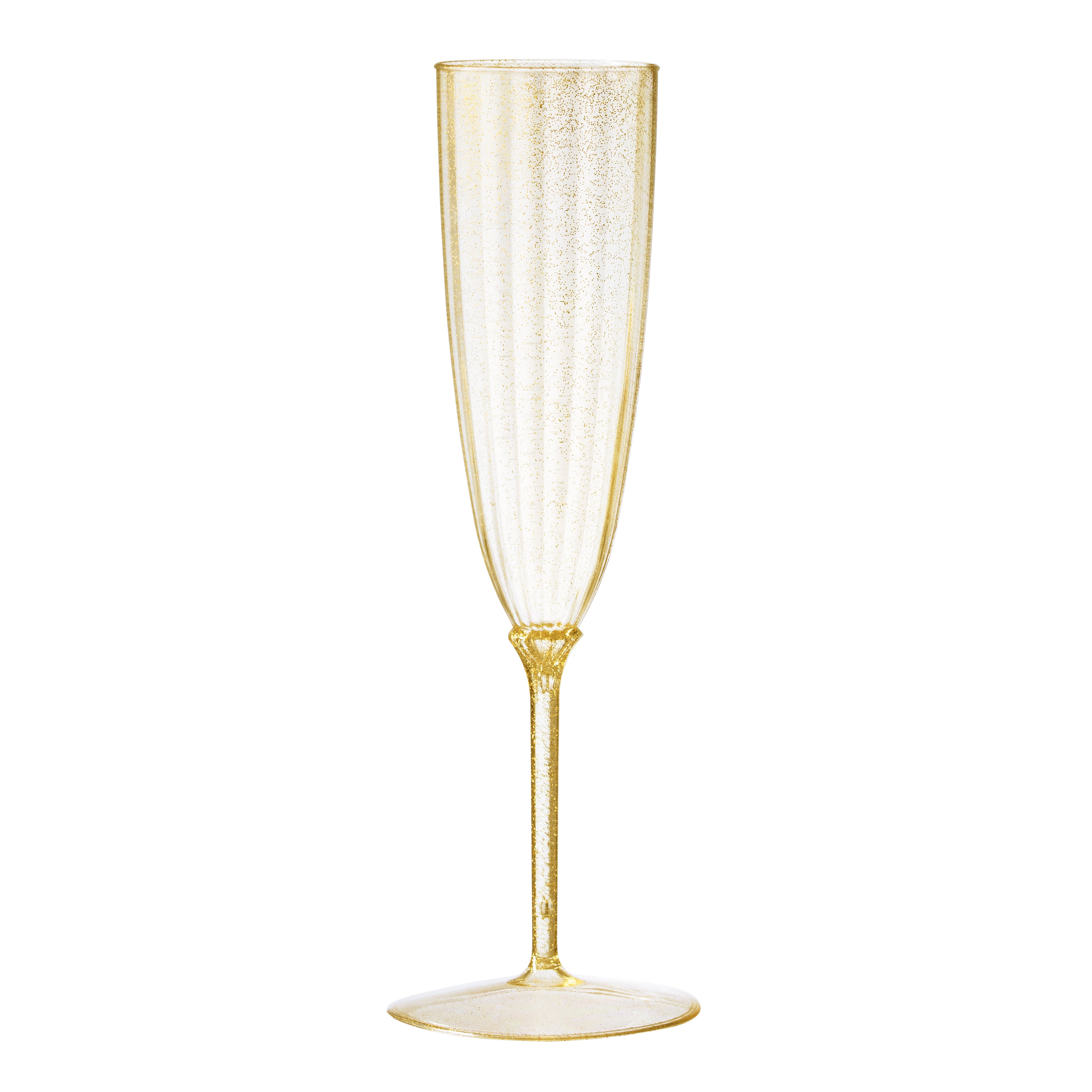 6 Oz Gold Glitter Plastic Disposable Champagne Flutes - 8 Pack for Wedding, Party, Bridal Shower & New Year's Eve Celebrations