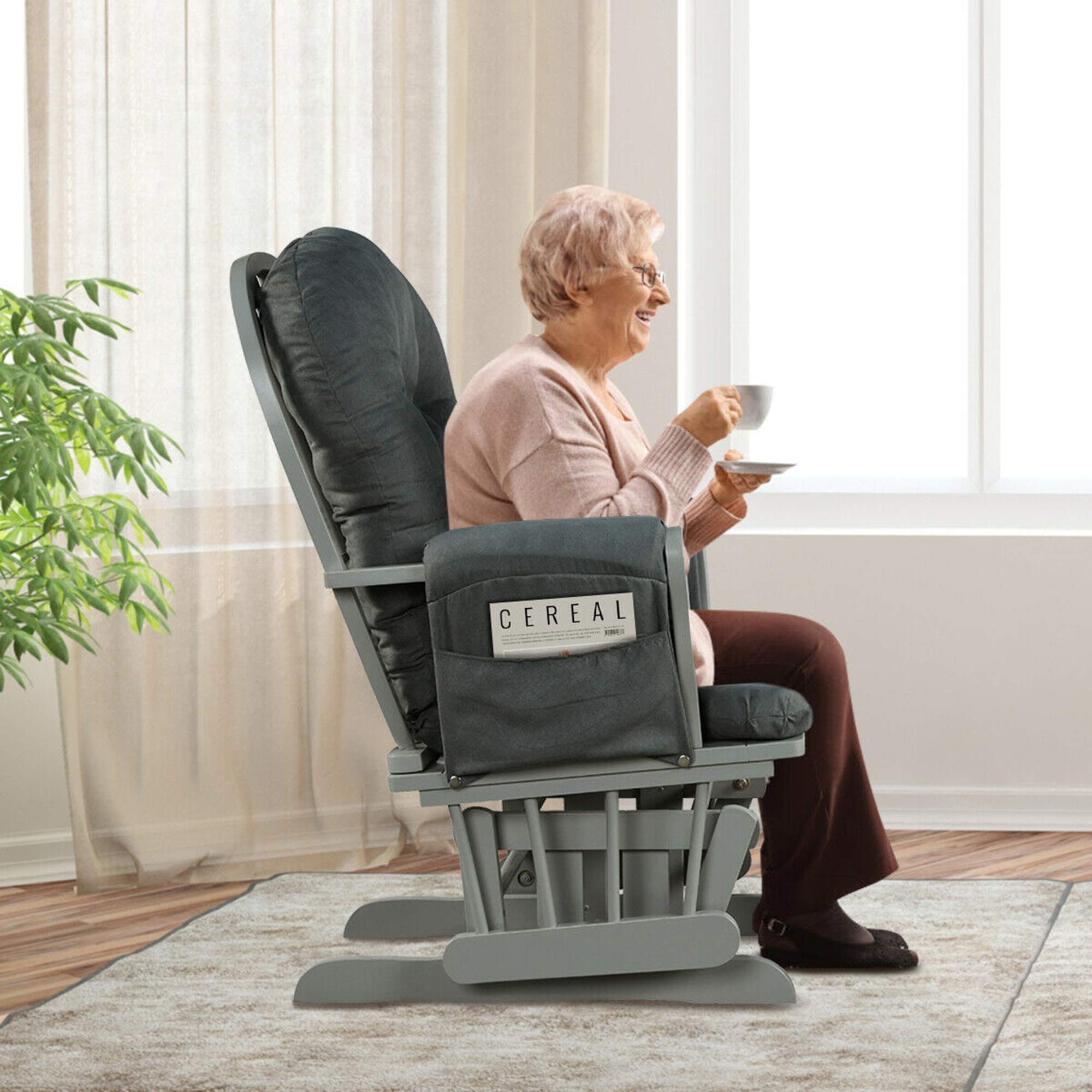 DORTALA Baby Glider Rocker with Ottoman - Adjustable Nursery Chair for Nursing, Feeding & Reading - Soft Upholstered Rocking Chair with Smooth Motion & Removable Washable Cover - Perfect for Nursery, Bedroom & Living Room (Grey)