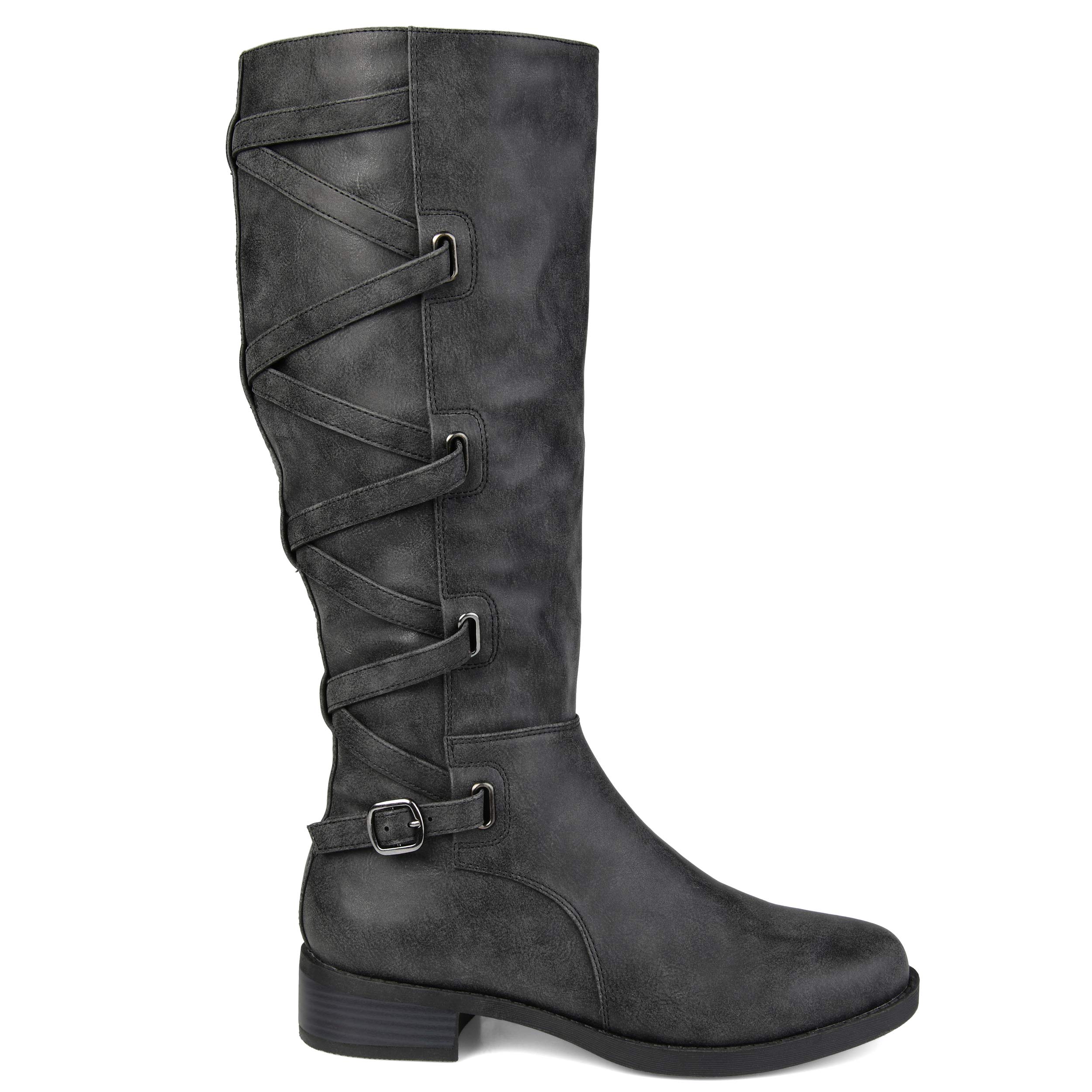Brinley Co. Women's Black Lace-Up Detail Riding Boots - Wide Calf Size 10 US | Equestrian Fashion, Motorcycle Riding, Winter Boots & Casual Outfits