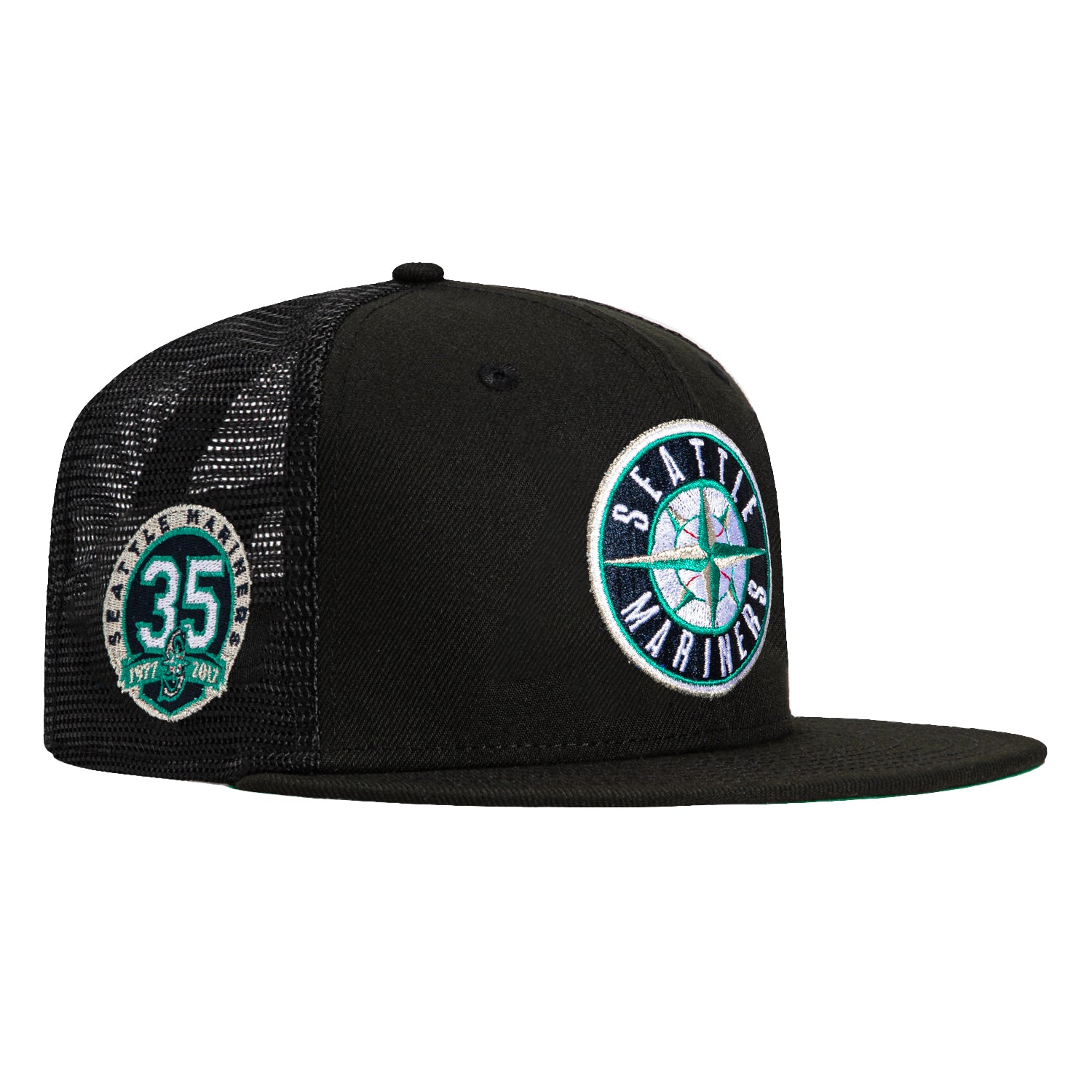 New Era 59Fifty Black Seattle Mariners 35th Anniversary Patch Snapback Trucker Hat - Adjustable Baseball Cap for Men & Women - Perfect for Baseball Games, Outdoor Sports & Casual Wear