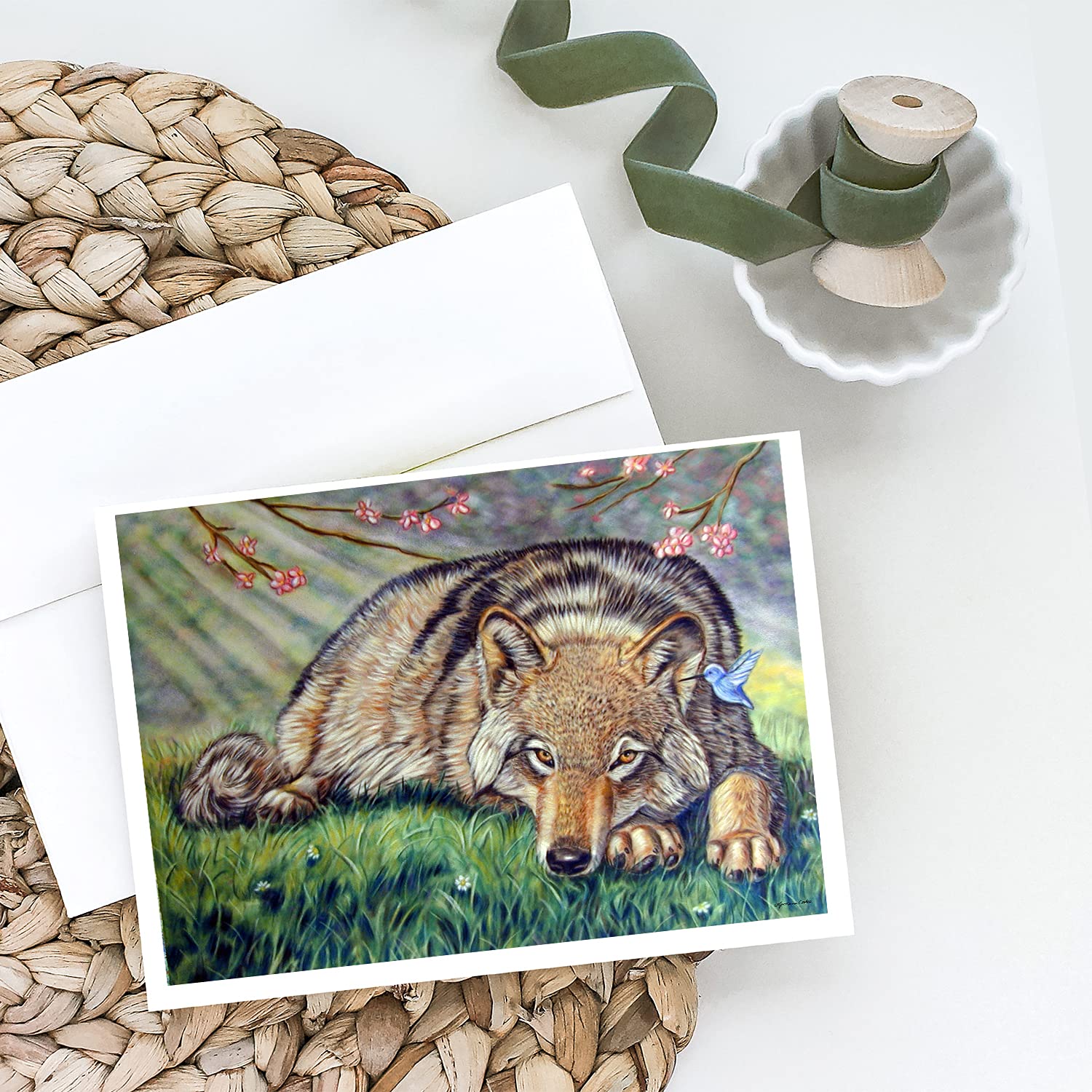 Wolf and Hummingbird Blank Greeting Cards Set | Pack of 8 A7 Size (5x7) Note Cards with Envelopes | Whimsical Animal Design | Perfect for Birthday, Thank You, and Holiday Cards