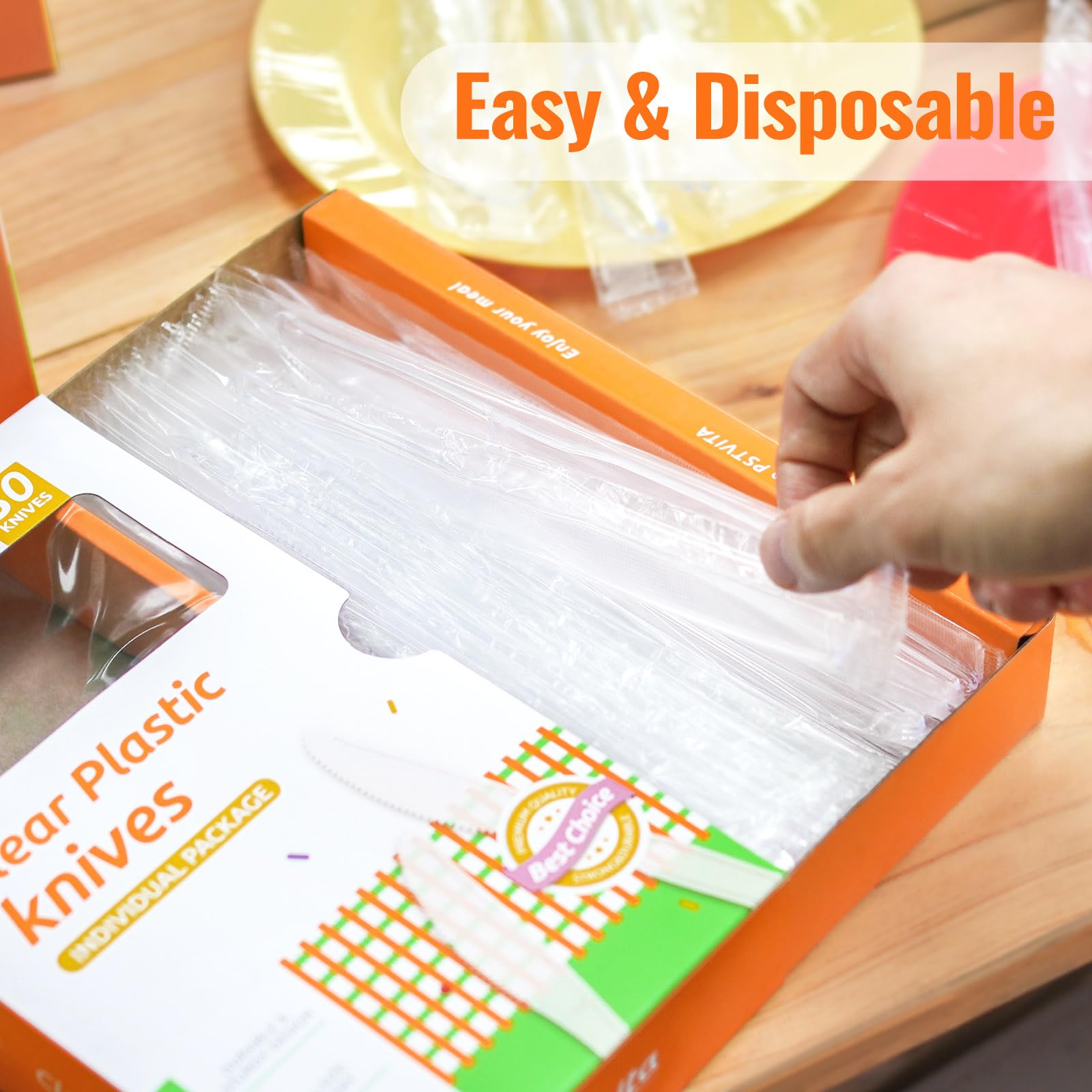 50 Pack Disposable Plastic Knives - Clear Individually Wrapped Cutlery for Parties, Picnics, BBQs & Catering Events
