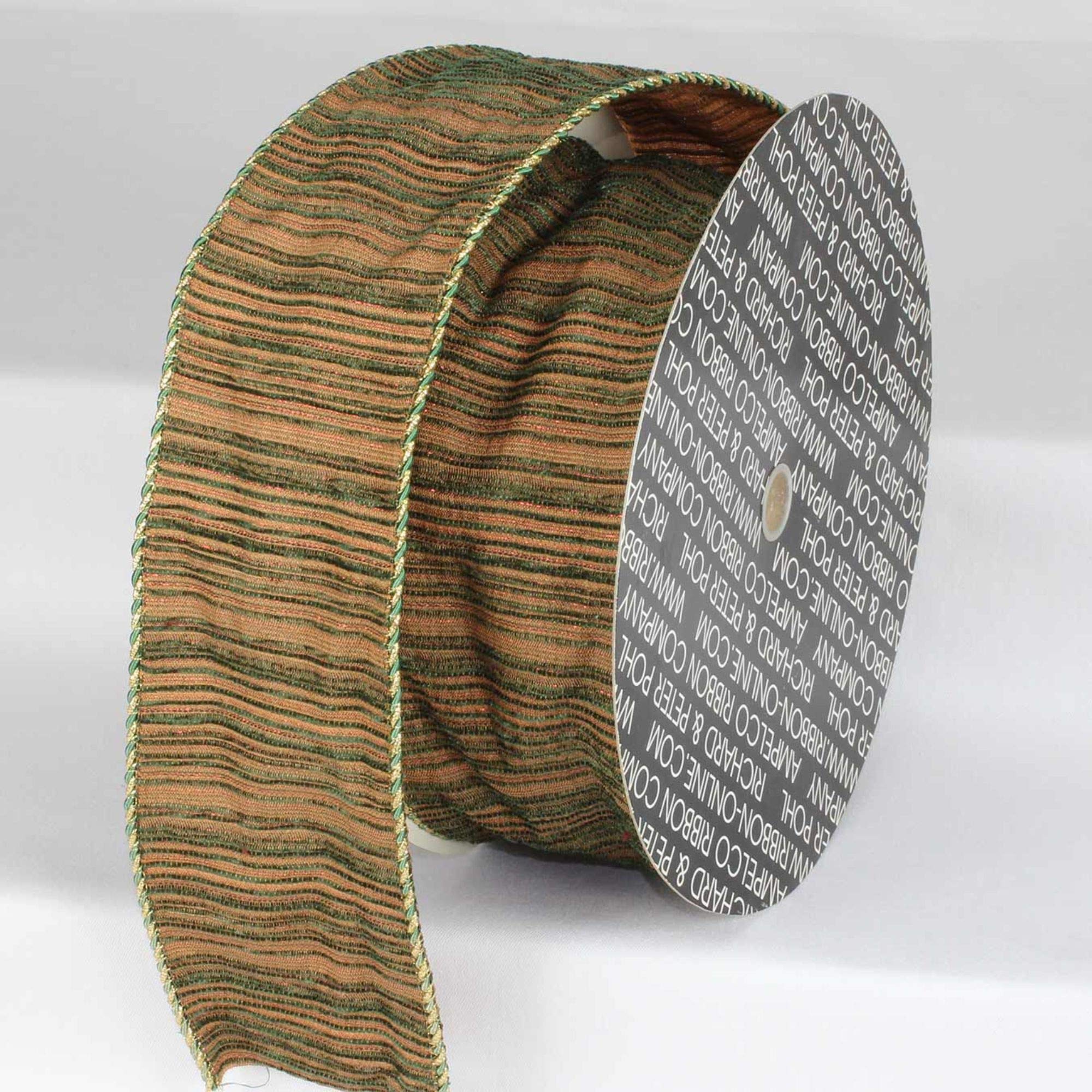 Green and Gold Striped Decorative Wired Craft Ribbon - 2.5 Inch x 20 Yards for Gift Wrapping, Floral Arrangements, and DIY Home Decor