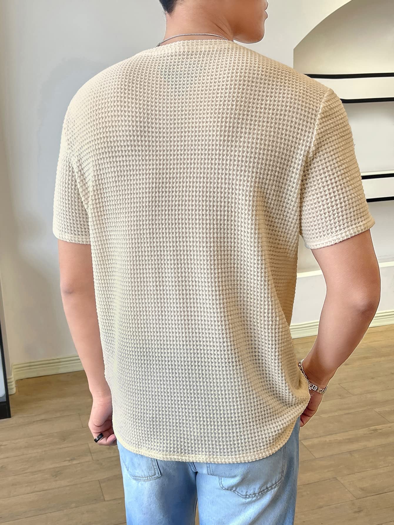 WDIRARA Men's Summer Casual Short Sleeve T-Shirt - Soft Waffle Knit Round Neck Tee for Outdoor Activities, Travel & Everyday Wear