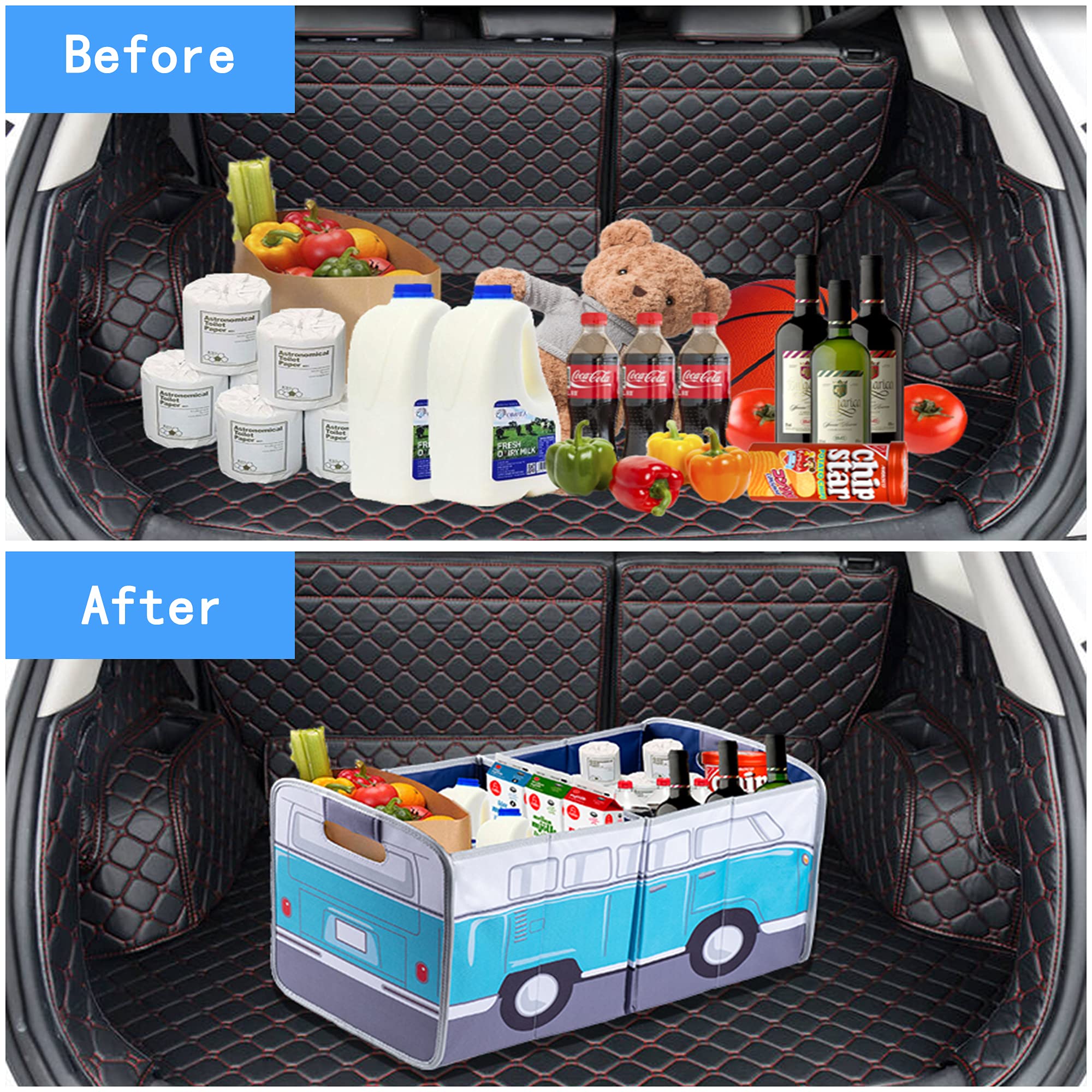 Car Organizer for Front & Backseat - Adjustable Dividers, Collapsible Multi-Compartment Automotive Storage | Perfect for Road Trips, Family Travel & Daily Commute