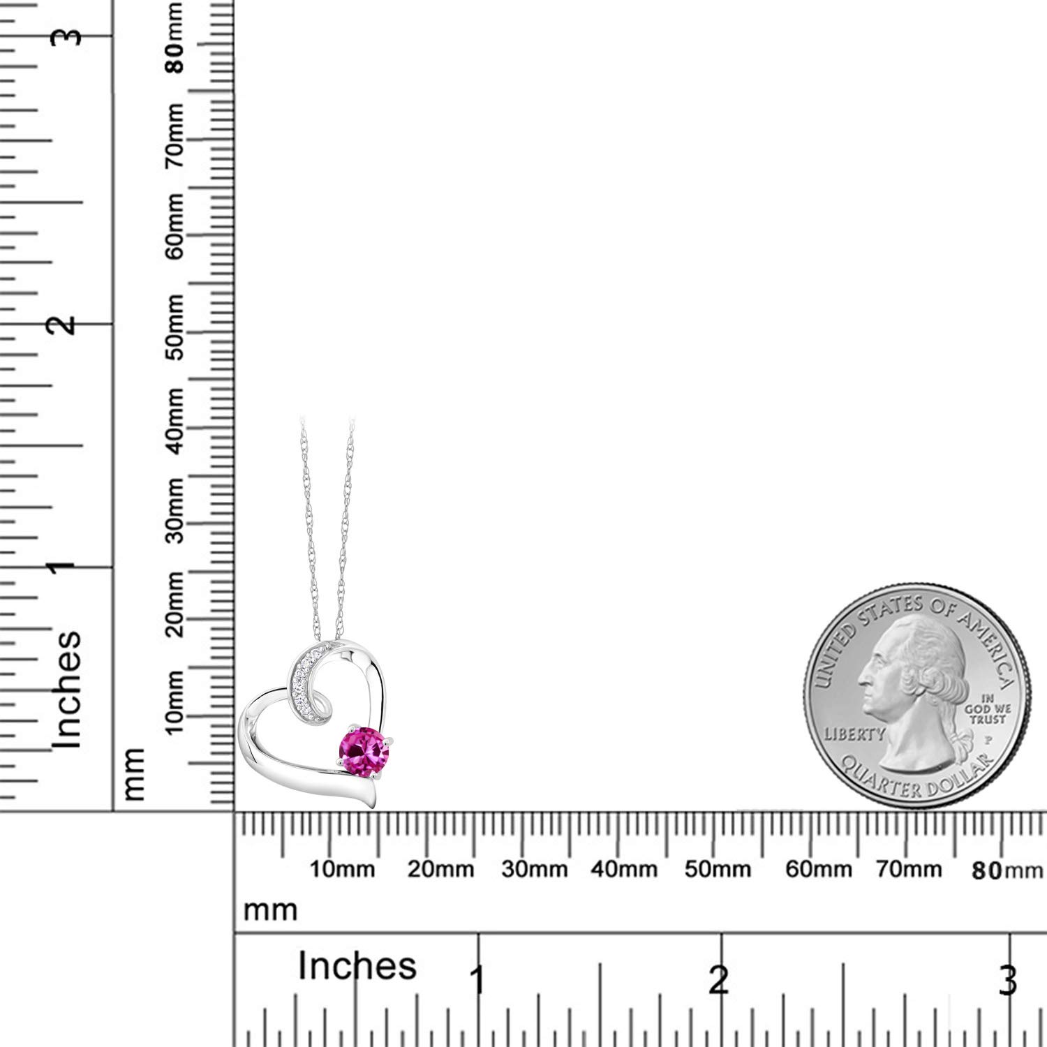 10K White Gold 5MM Round Birthstone & Lab Diamond Heart Pendant Necklace for Women | 18