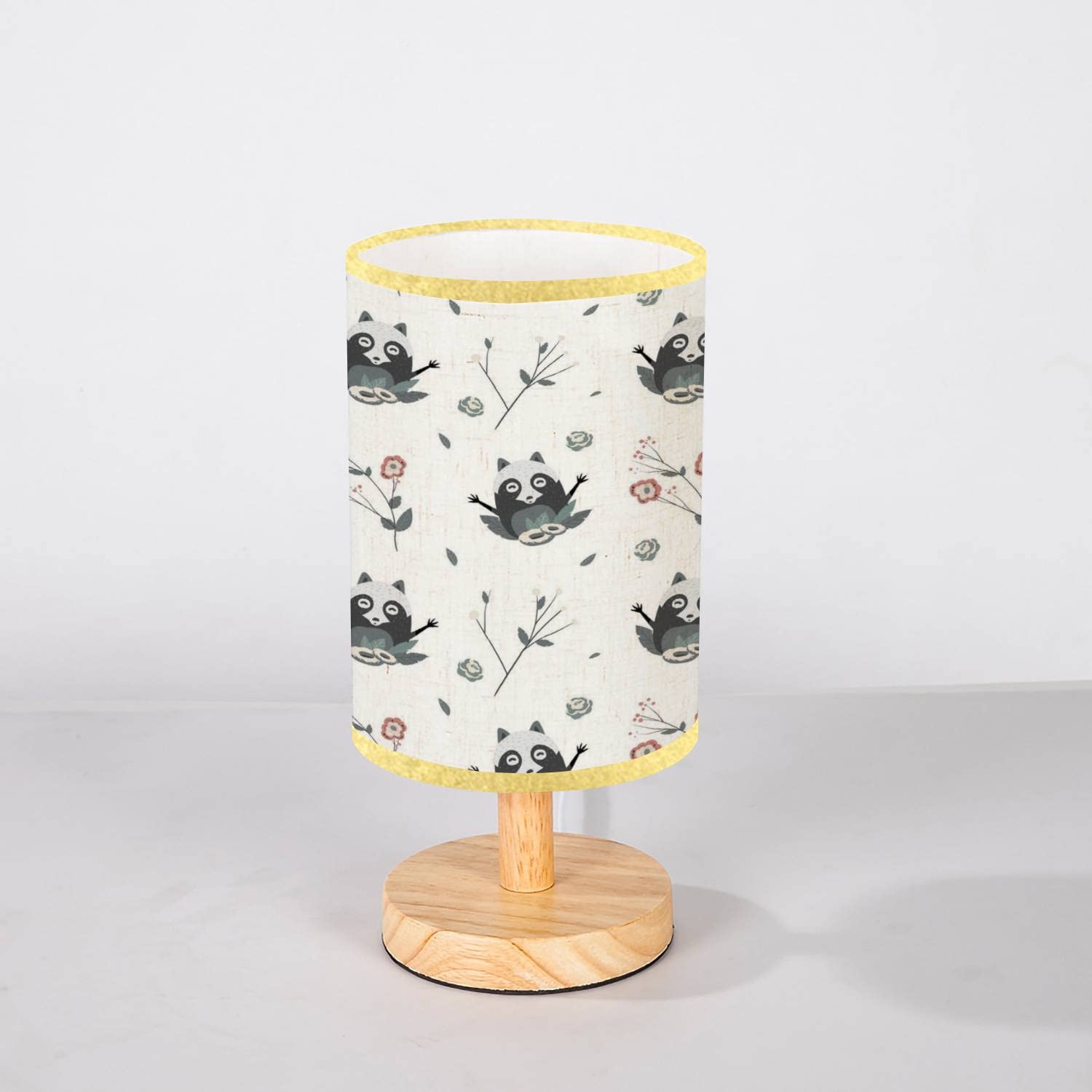 Minimalist Wooden Nightstand Lamp with Cute Raccoon Design - Natural Flaxen Fabric Shade for Bedroom, Living Room, Nursery - Perfect for Reading, Relaxing & Creating Cozy Atmosphere