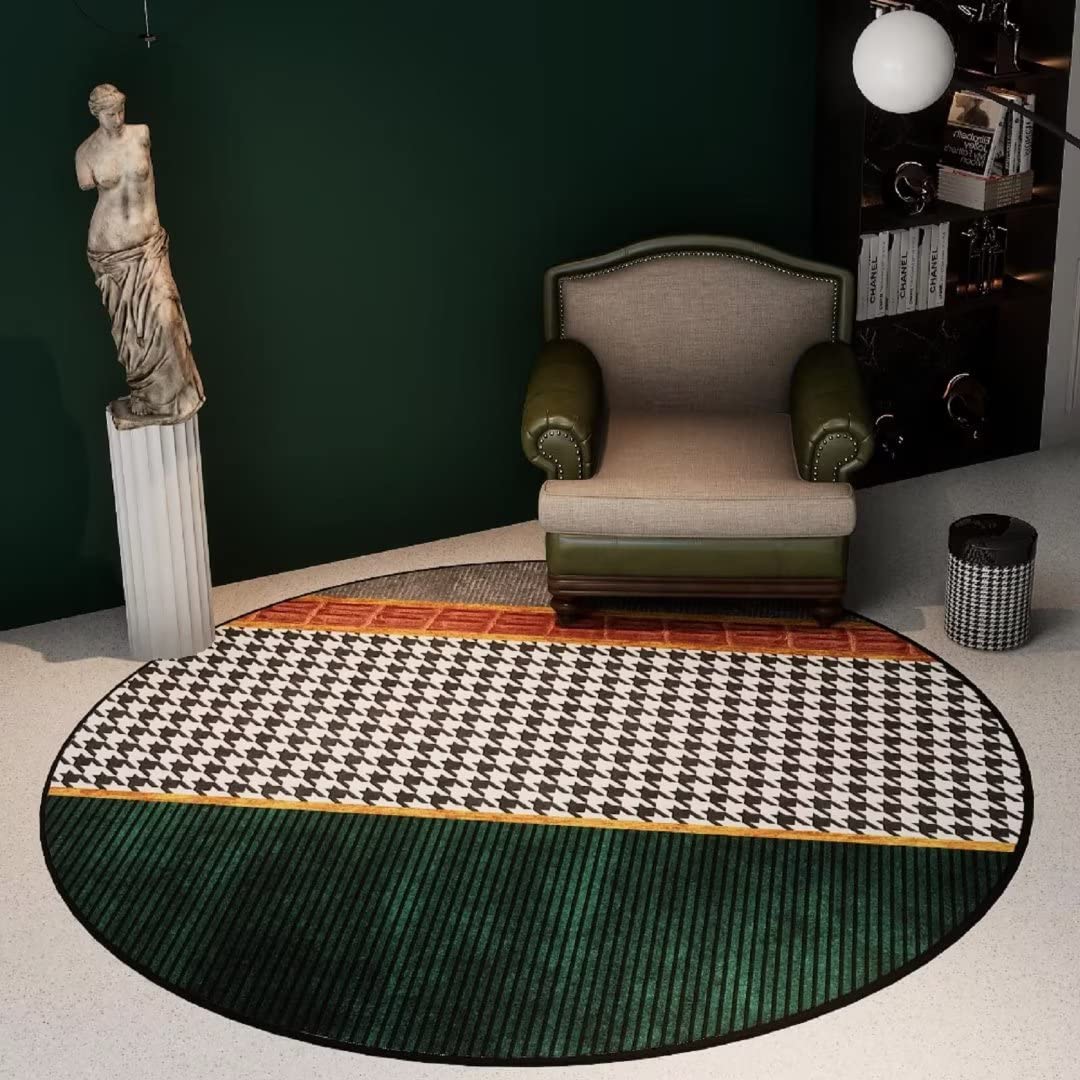 Modern Houndstooth Round Area Rug - 6 ft Geometric Abstract Washable Non-Slip Floor Mat for Living Room & Bedroom - Perfect for Cozy Home Decor and Pet-Friendly Spaces