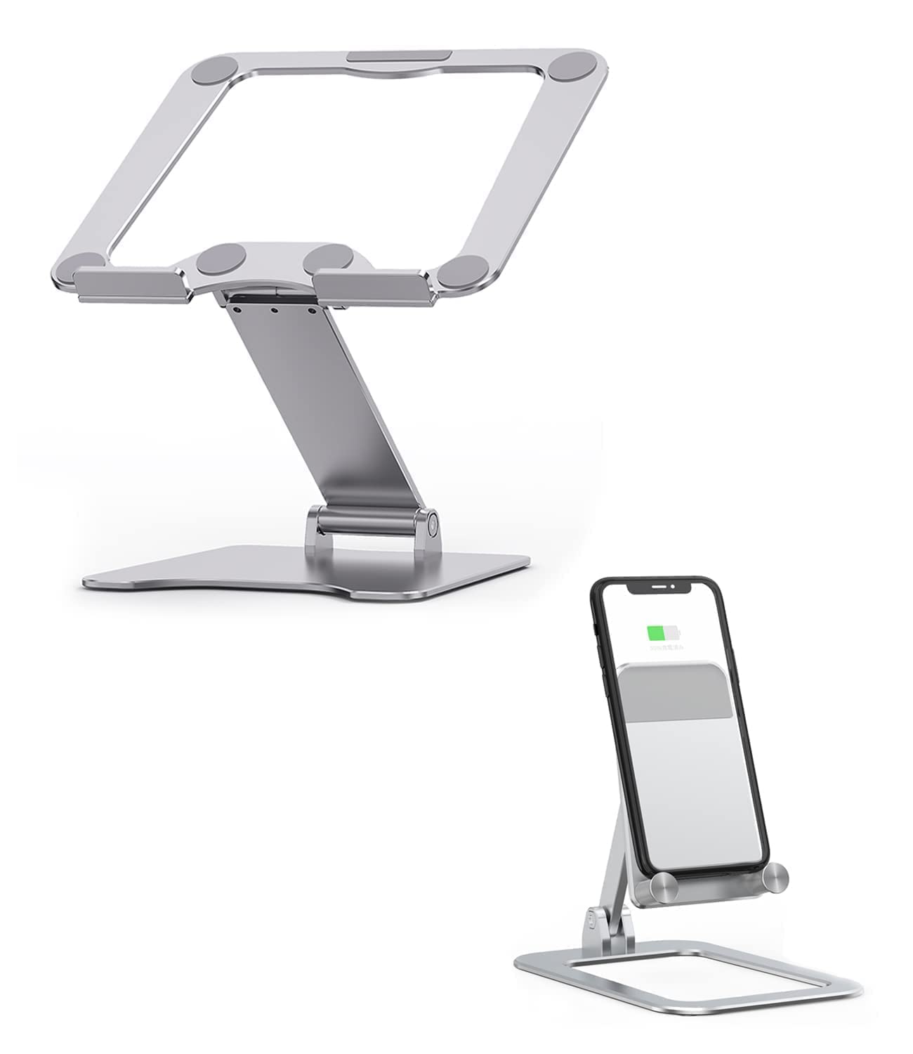 Premium Aluminum Laptop Stand X9 & Foldable Phone Stand X3 - Adjustable Ergonomic Riser for MacBook, iPad, Tablet - Perfect for Home Office, Gaming & Travel Use