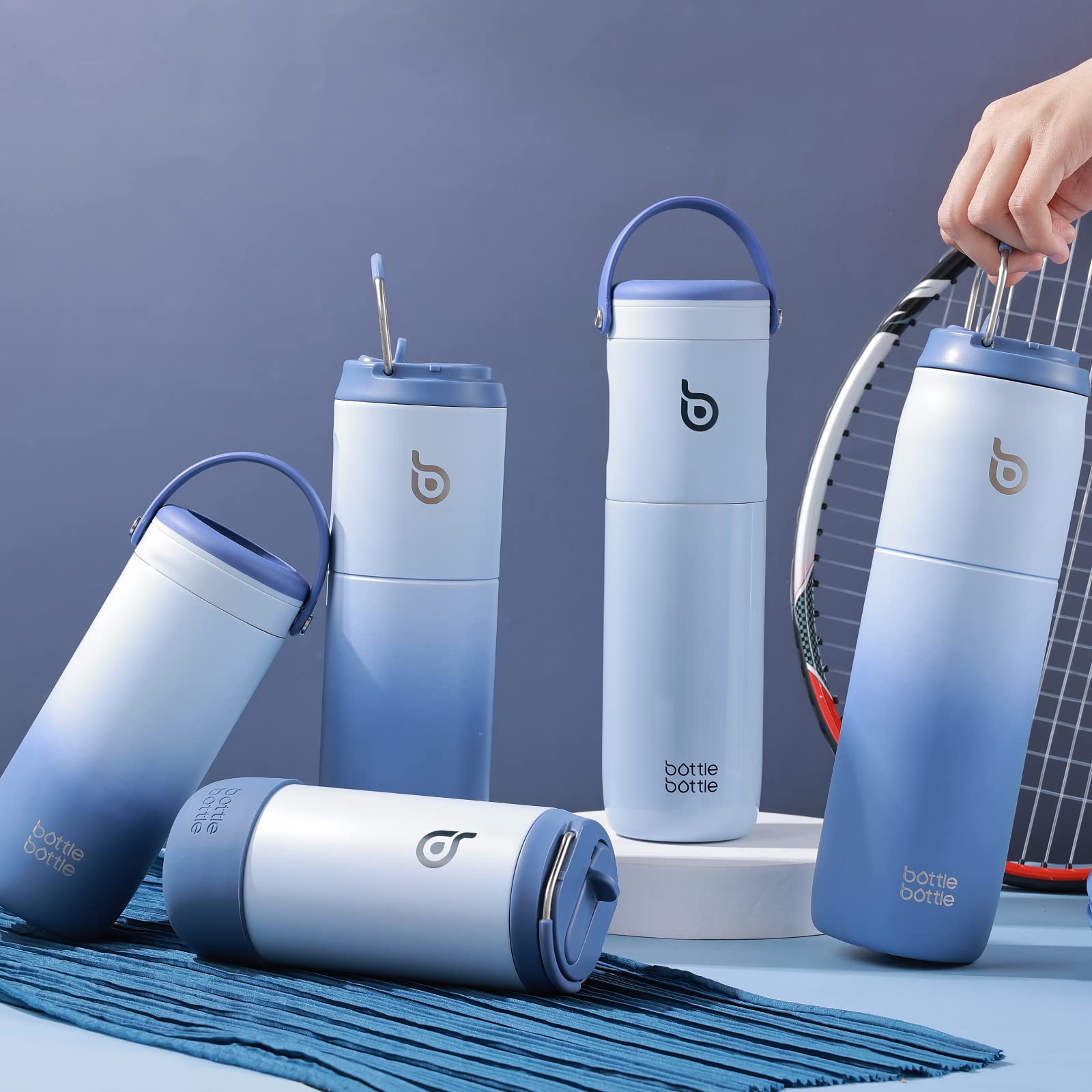 18 oz Stainless Steel Insulated Water Bottle with Straw & 2 Lids - 3-in-1 Design for Sports, Outdoor Activities, Kids & Slim Can Coolers - Leakproof & Durable Metal Water Bottle (Blue) - Perfect for Gym, Hiking, School & Travel Hydration