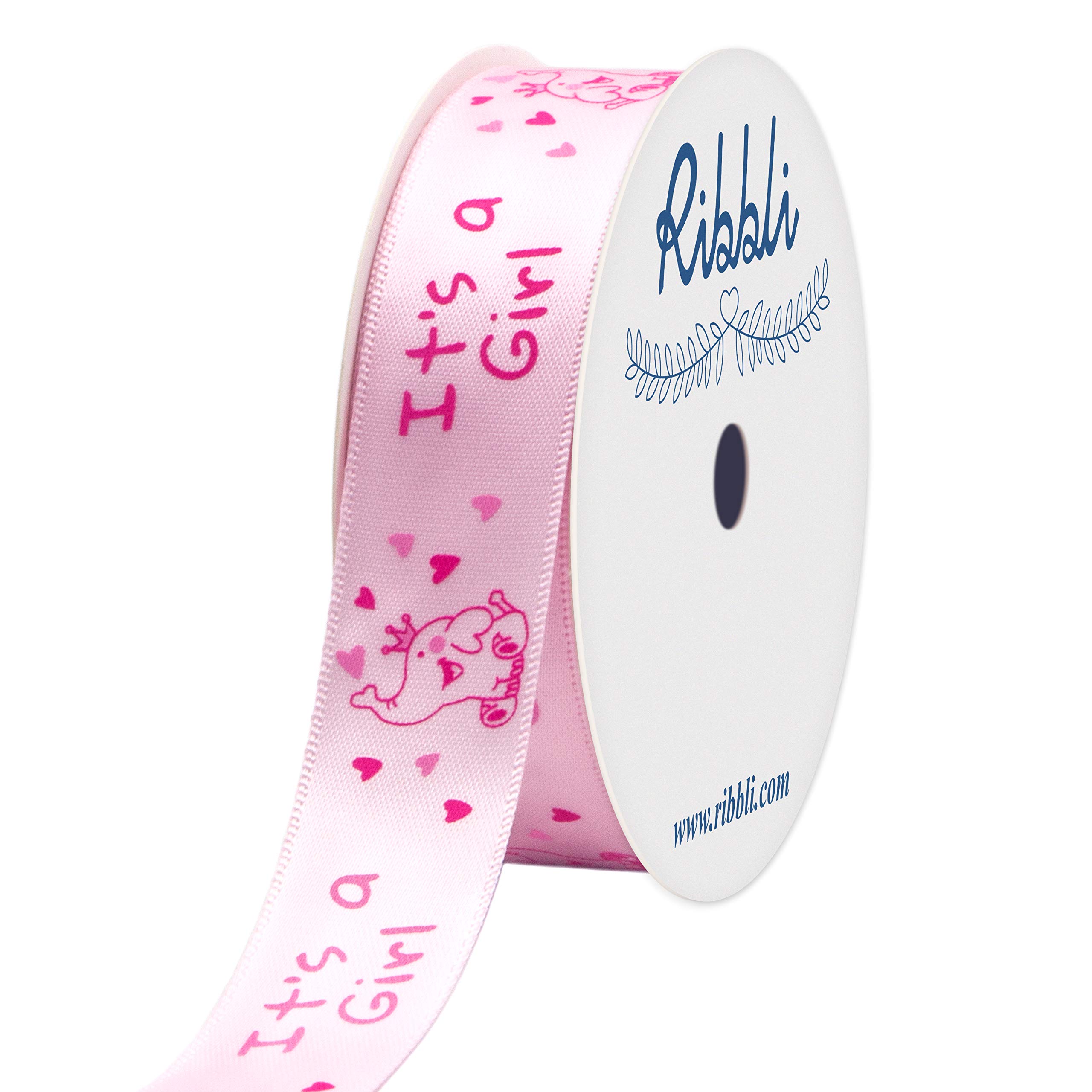 Ribbli Satin Elephant Baby Girl Craft Ribbon - 7/8-Inch x 10-Yard Light Pink for Hair Bows, Wreaths, Baby Showers & Gift Wrapping | DIY Party Decorations, Sewing & Crafting Projects | Perfect for Birthday Celebrations, Diaper Cakes & Handmade Gifts