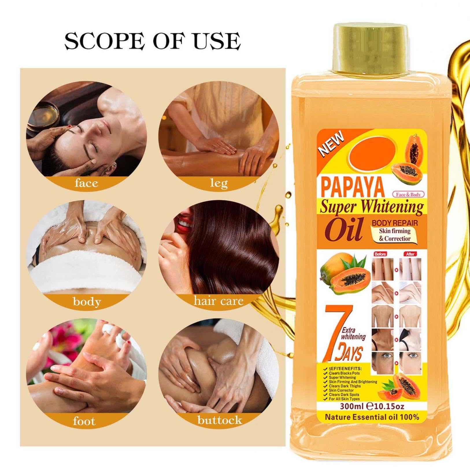 Soft 7 Turmeric Body Oil - 100% Natural Moisturizing Skin Care for Women & Men (300ml) | Hydrating, Nourishing & Brightening Treatment for Dry Skin, Face & Body | Perfect for Massage, After Shower & Daily Skincare Routine