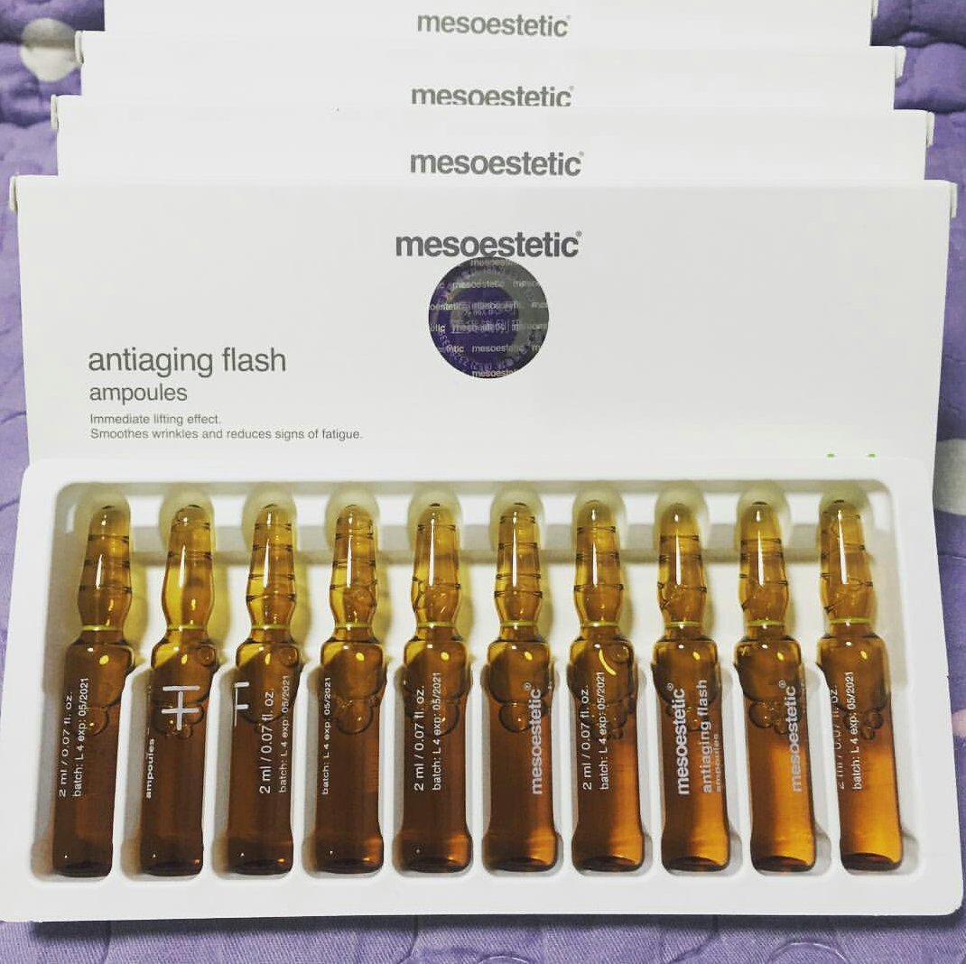 Mesoestetic Anti-Aging Flash Ampoules 20ml x 10/Box - Professional Wrinkle Treatment for Face & Neck - Perfect for Daily Skincare Routine & Special Occasions