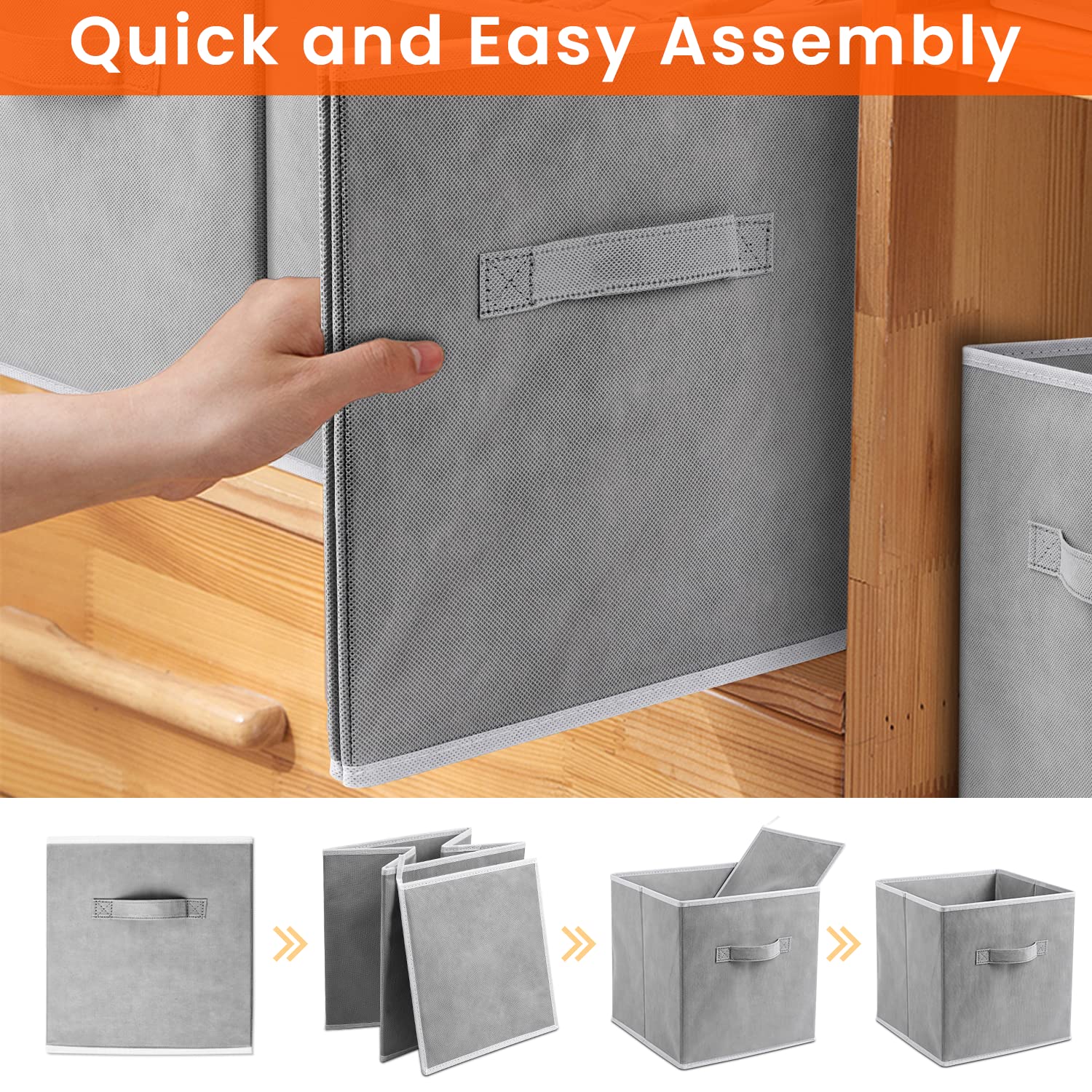 Criusia 11 Inch Heavy Duty Fabric Storage Cubes & Bins - 8 Pack Collapsible Organizer Baskets for Shelves, Closet, Nursery, Office - Perfect for Storing Clothes, Blankets, Toys (Grey) - Space Saving Home Organization Solution