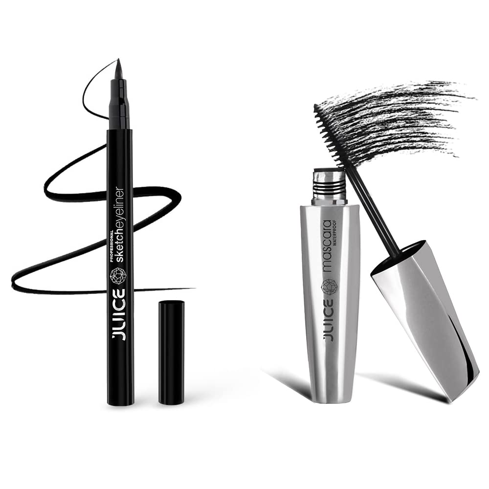 Waterproof & Smudge Proof Juice Sketch Eyeliner SE01 & Mascara MS04 Combo Pack of 2 - Black | Long Lasting Eye Makeup for Party, Wedding & Daily Wear
