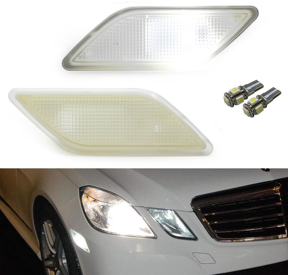 2010-2013 Mercedes W212 E-Class Clear Lens White LED Side Marker Lights - 4 Door Sedan Replacement for Enhanced Visibility & Style - Perfect for Night Driving & Custom Car Upgrades