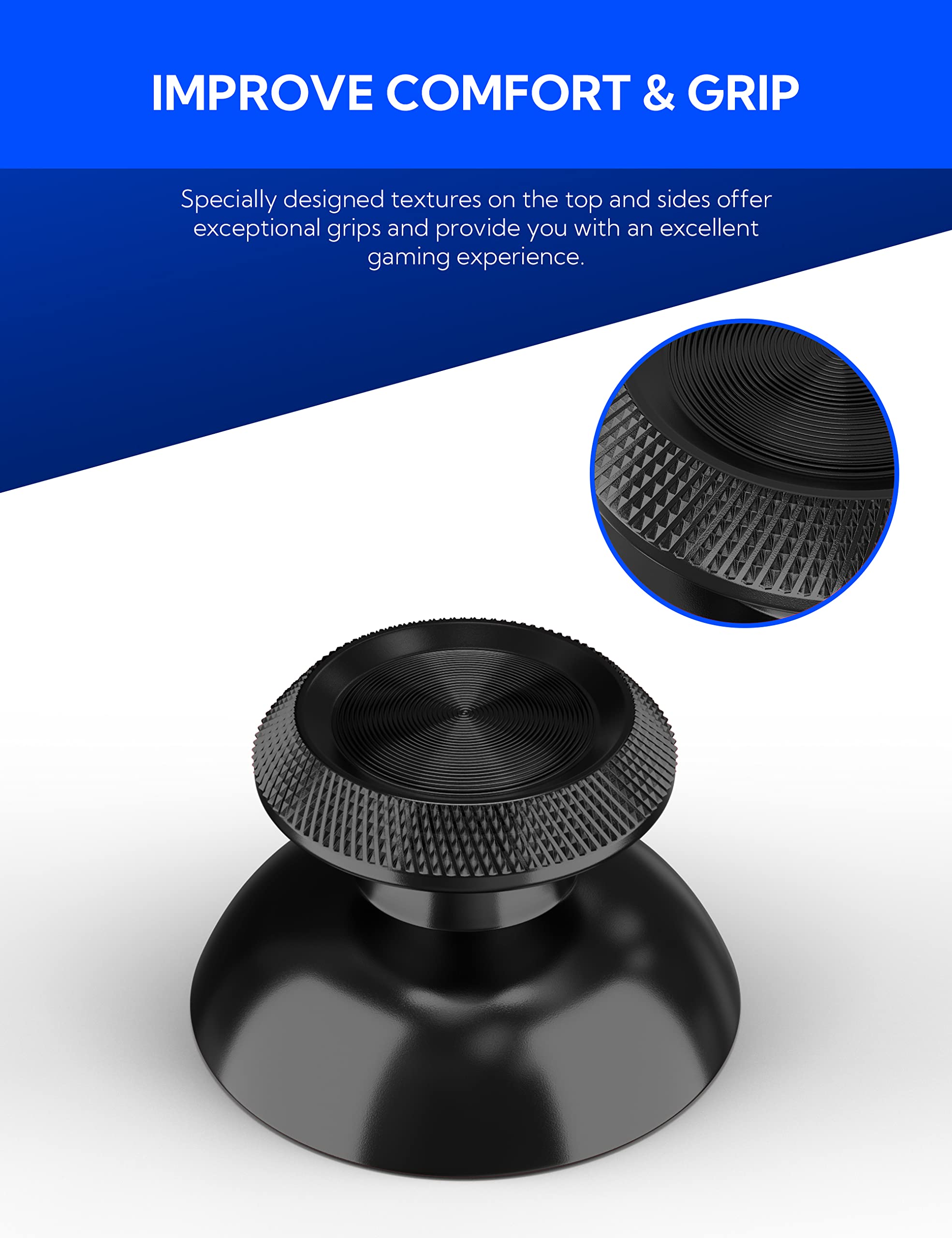 PS5 Metal Thumbsticks - Aluminum Joystick Replacement Kit for DualSense Controller (Black) - Gaming Accessories