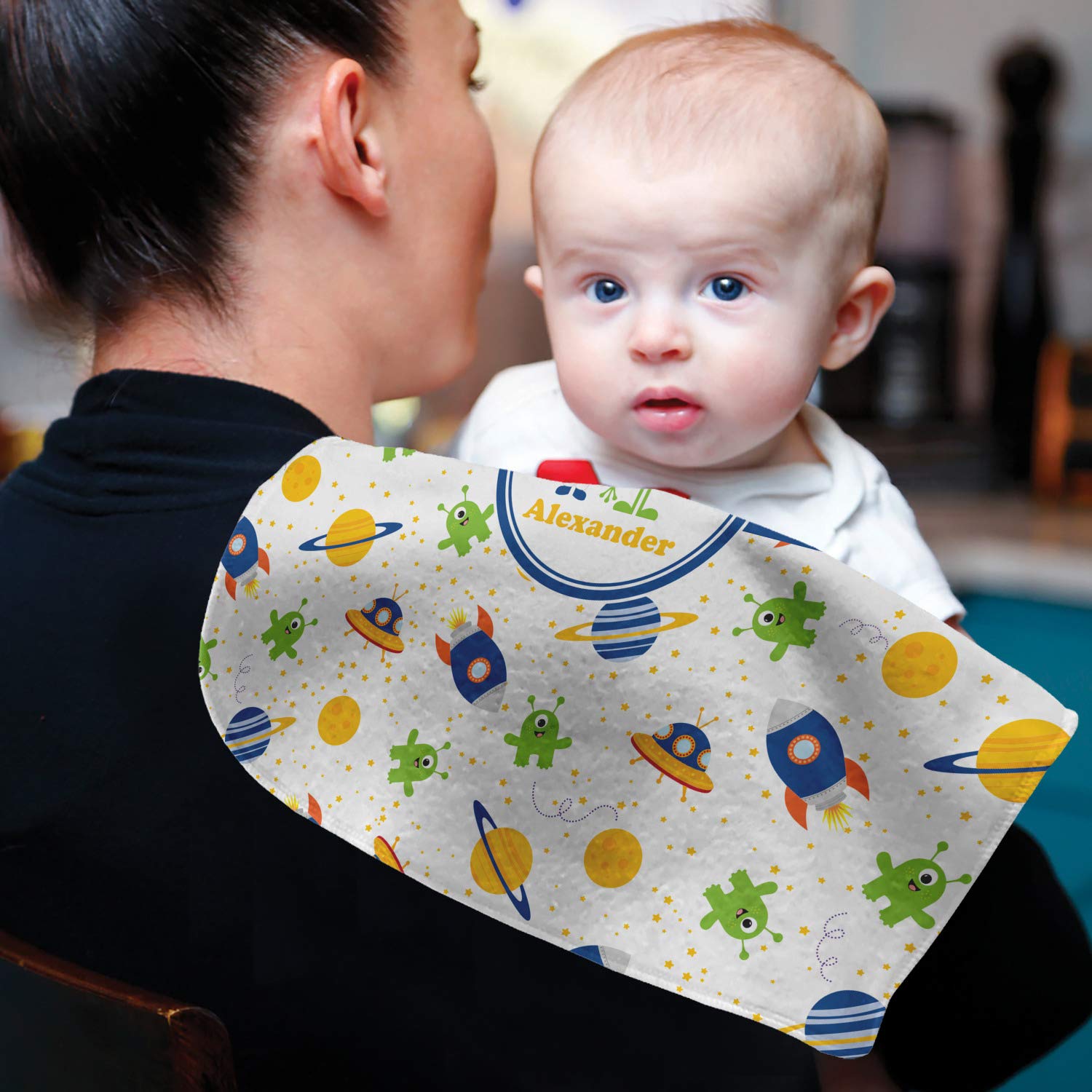 Personalized Boys Space Burp Cloth - Fleece with Name for Baby Shower