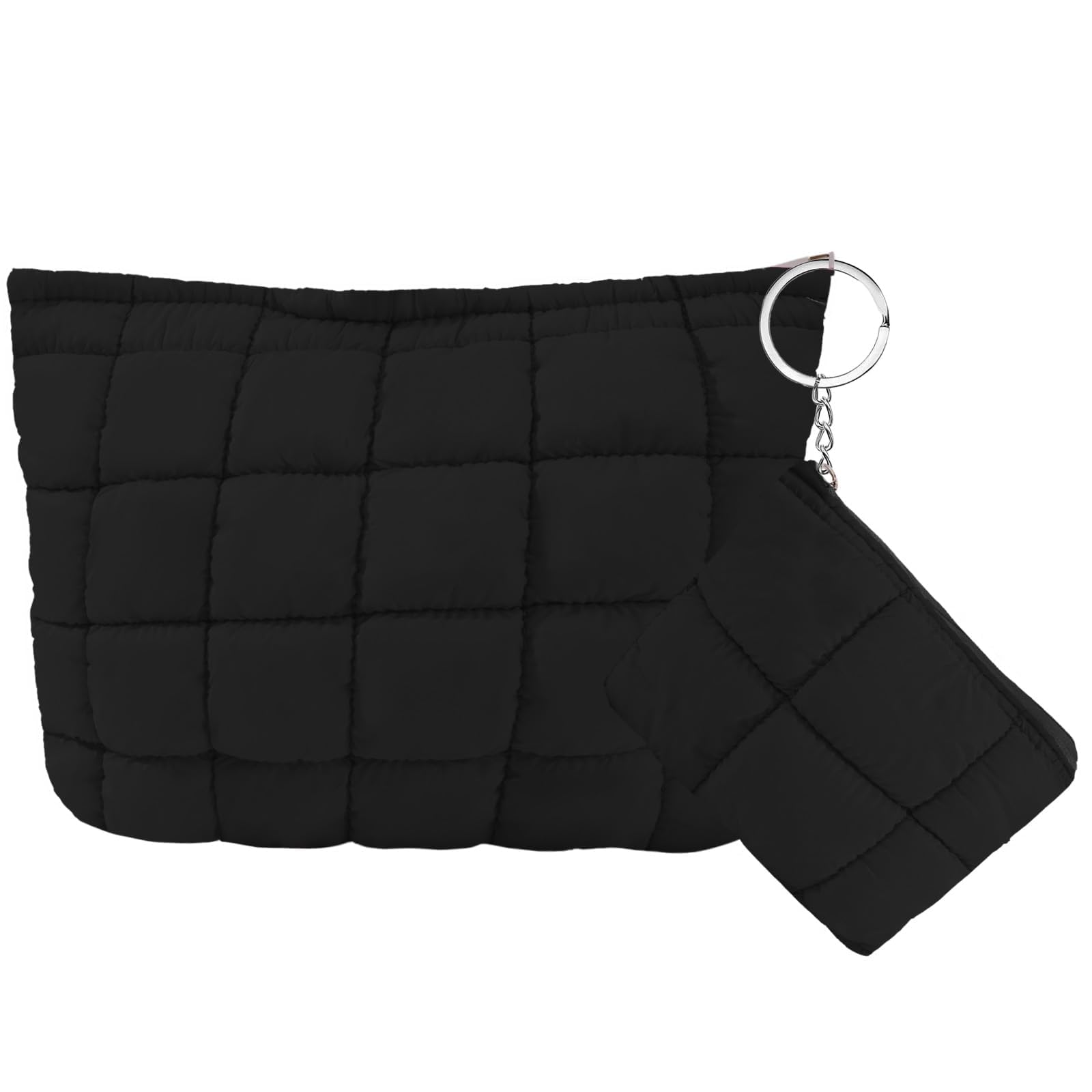 LYDZTION Quilted Makeup Bag Set of 2 - Cute Checkered Cosmetic Organizer for Women & Girls, Travel Toiletry Pouch with Zipper for Skincare & Makeup | Perfect for Travel, Gym, and Daily Use (Black)